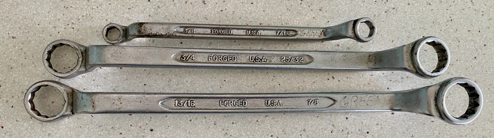 Indestro Offset Box End Wrench Lot 3 Pcs #911 3/8 7/16 #914 3/4 25/32 #915 7/8