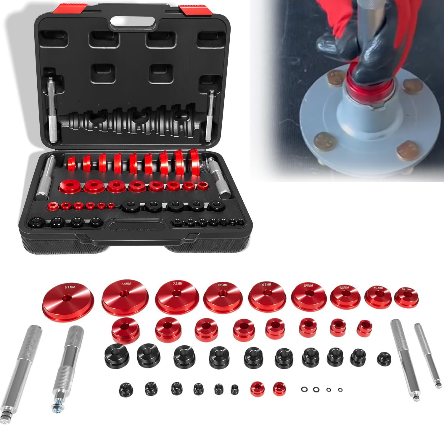 Bearing Race & Seal Driver Set, 39 Adapters & 4 Sturdy Handle, Bearing Press Kit