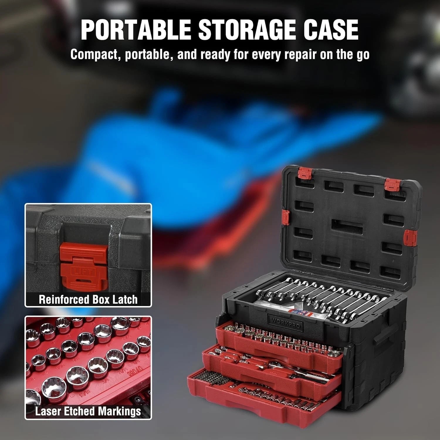 450-Piece Drive Socket Set 1/2″ 1/4″ 3/8″, CR-V Metric and Imperial with Quic…