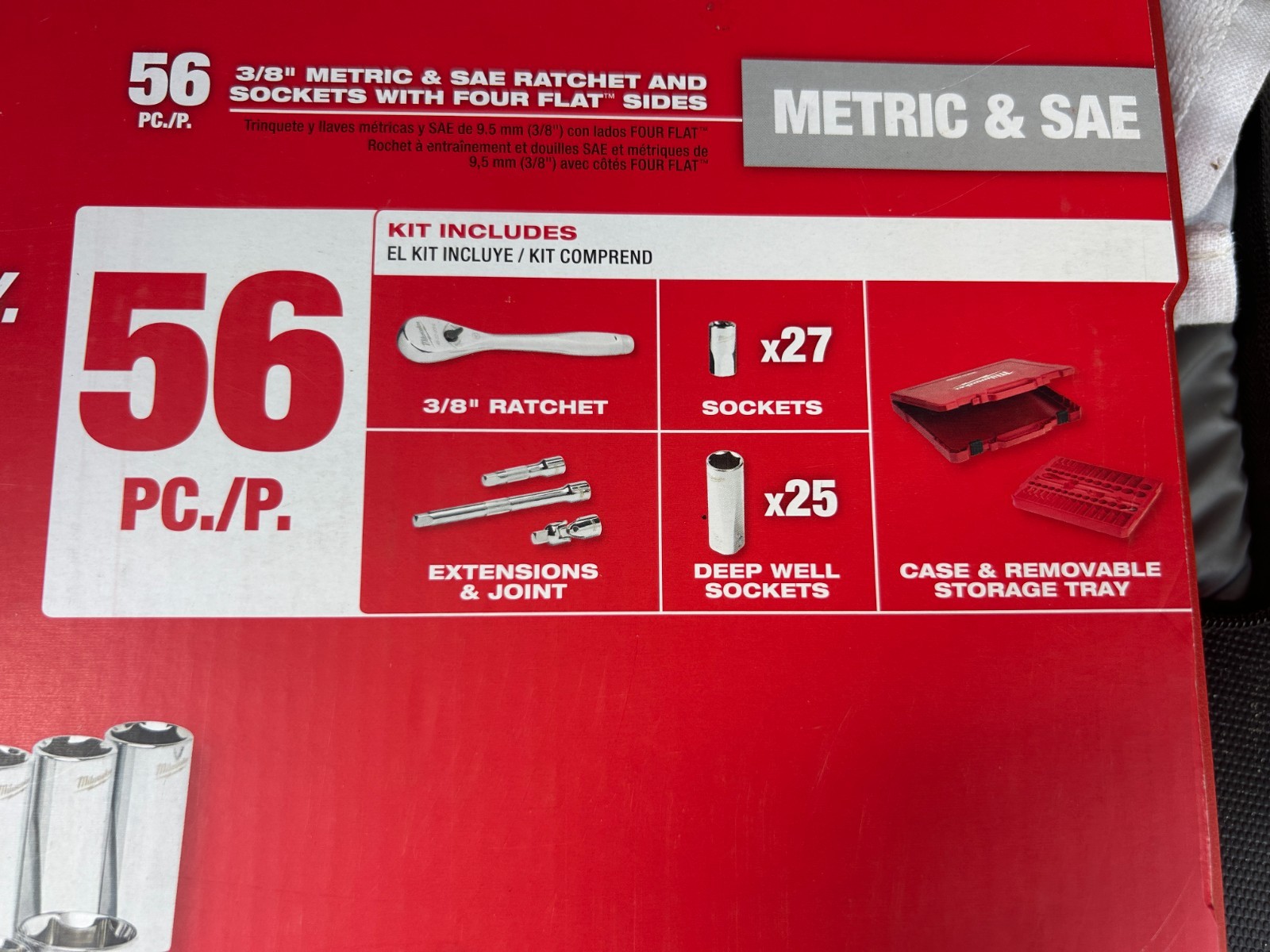 Milwaukee 48-22-9008 56-Piece 3/8 in. Drive Metric + SAE Ratchet and Socket Set