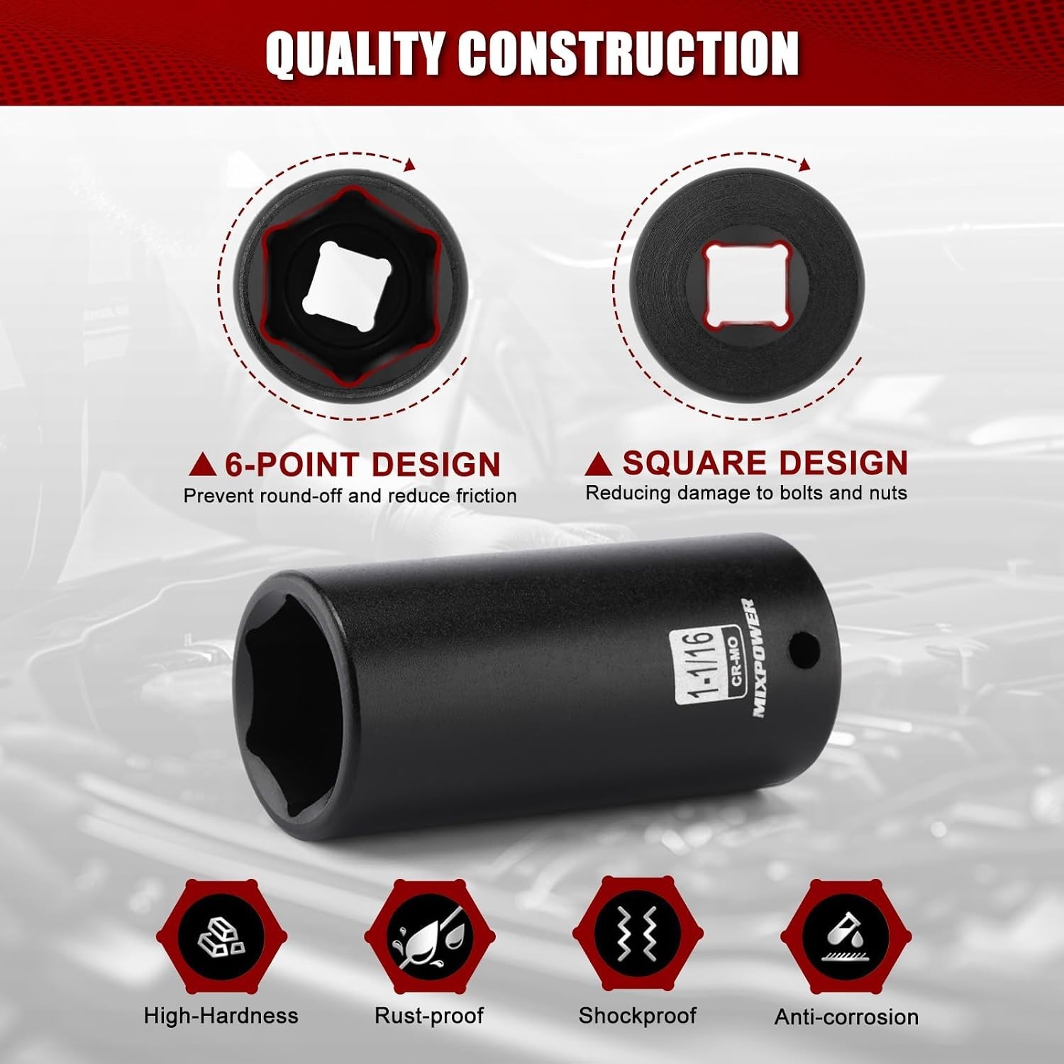 High-Torque 1-1/16″ Deep Impact Socket – Chrome Molybdenum for Durability