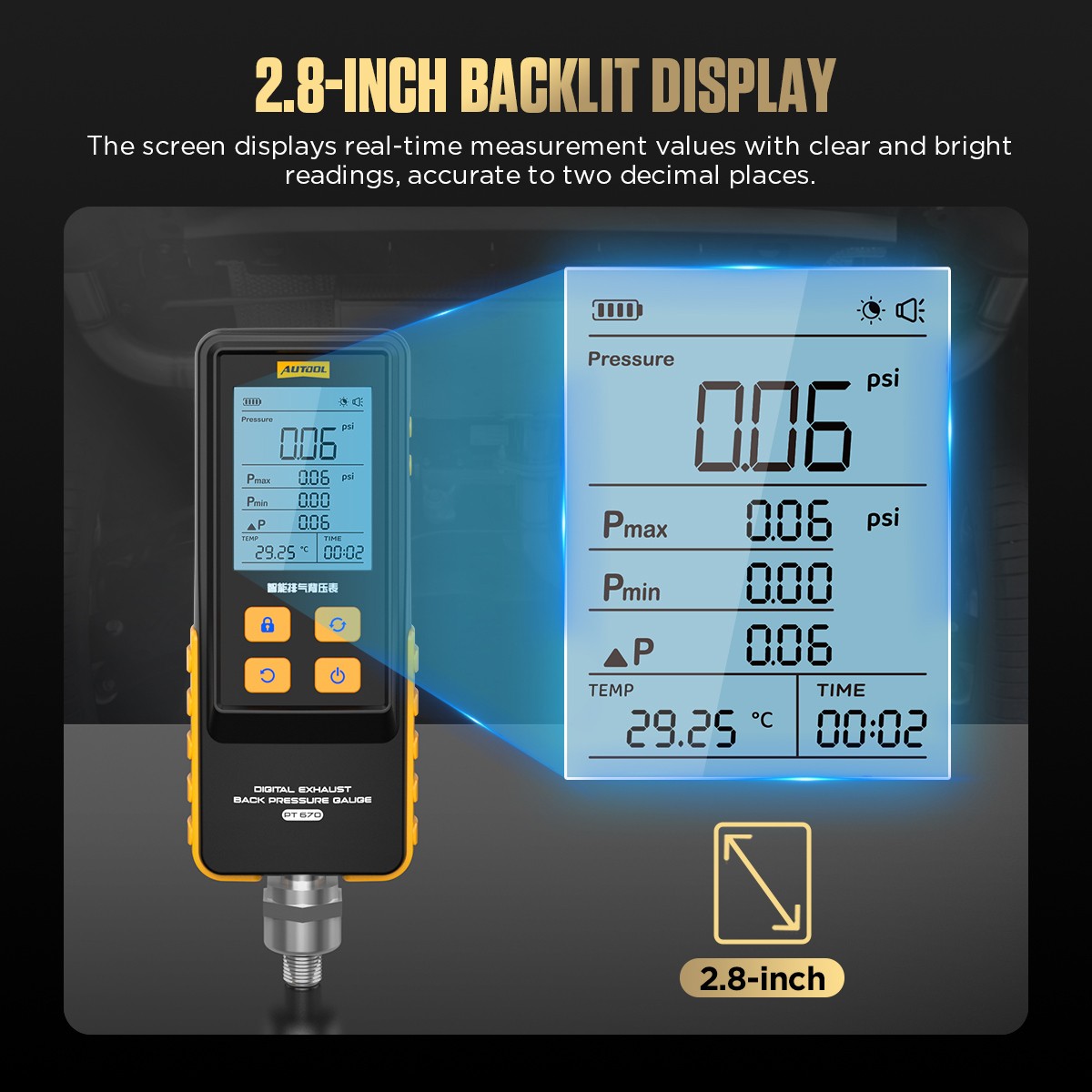 AUTOOL Digital Exhaust Back Pressure Tester Gauge Catalytic Converter Diagnostic