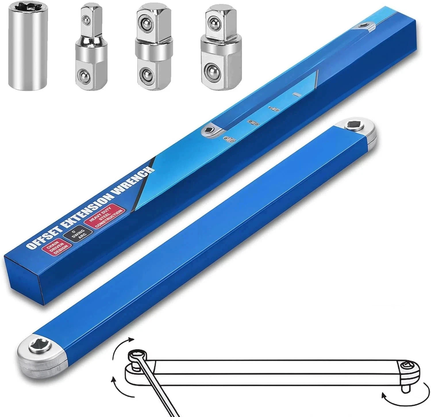 3/8″ Impact Offset Extension Wrench Set – Tight Reach Spanner with Adapters