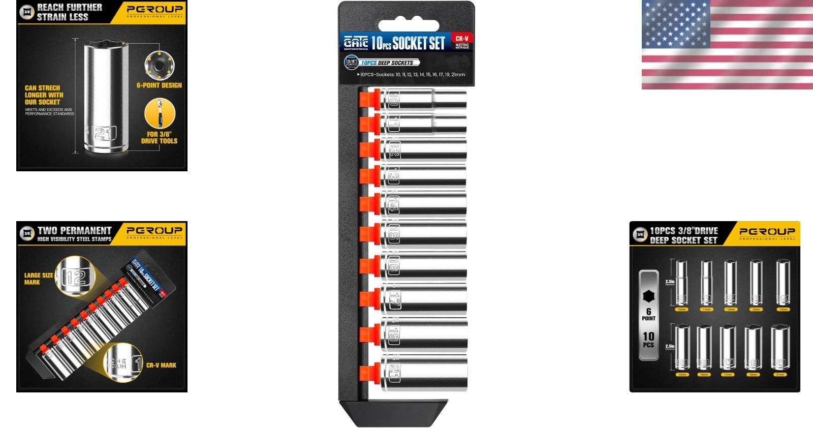 Durable Chrome Plated 10-Piece 3/8” Drive Deep Socket Set for Professional Use