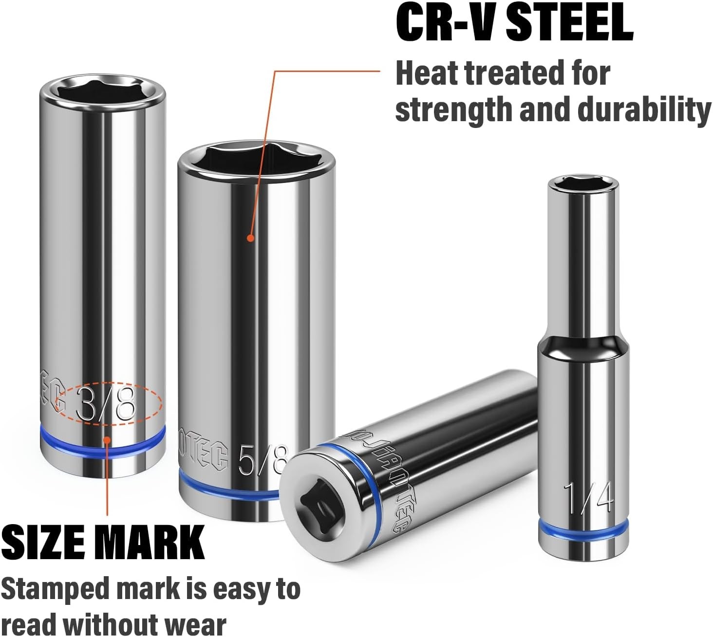 1/4″ Drive SAE Deep Socket Set 13PC 1/8-5/8″ 6 Point CR-V Hex Sockets Case USA