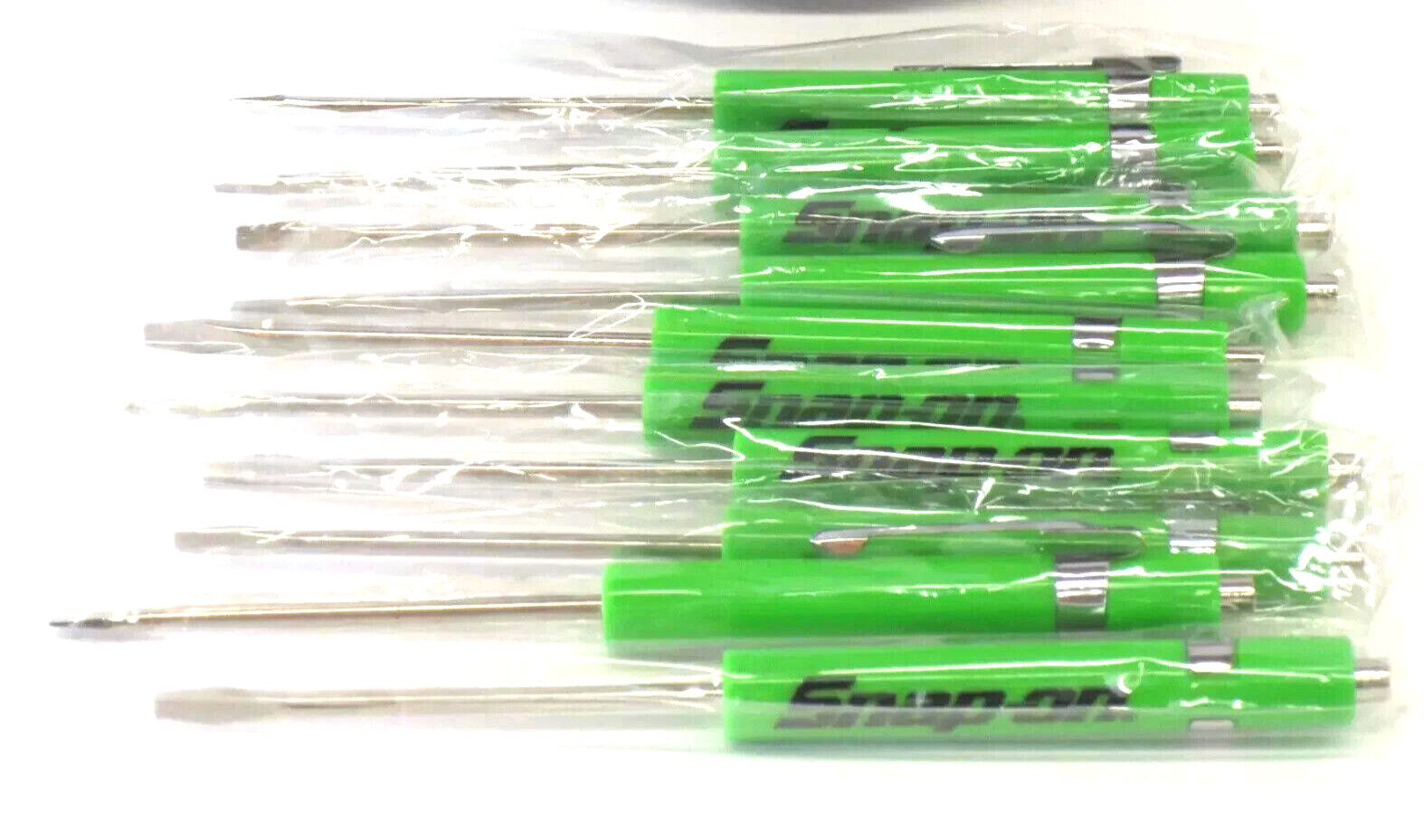 SNAP ON TOOLS 10 TEN Snap On Pocket Screwdrivers Flat Tip GREEN MAGNETIC END