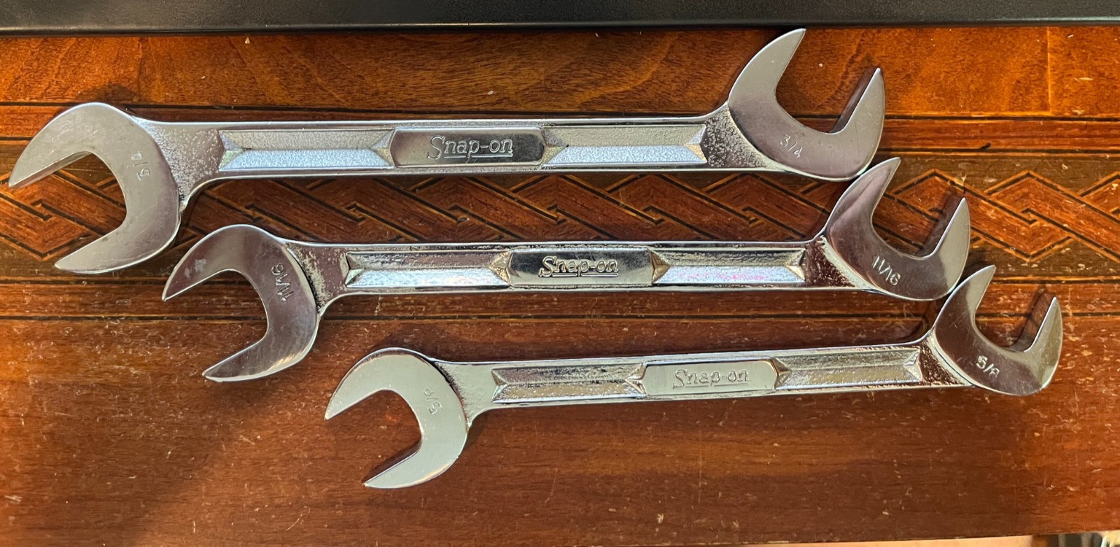 Vintage Snap-on 7pc SAE Angle Open End Wrench Set VS807 I Beam Style USA