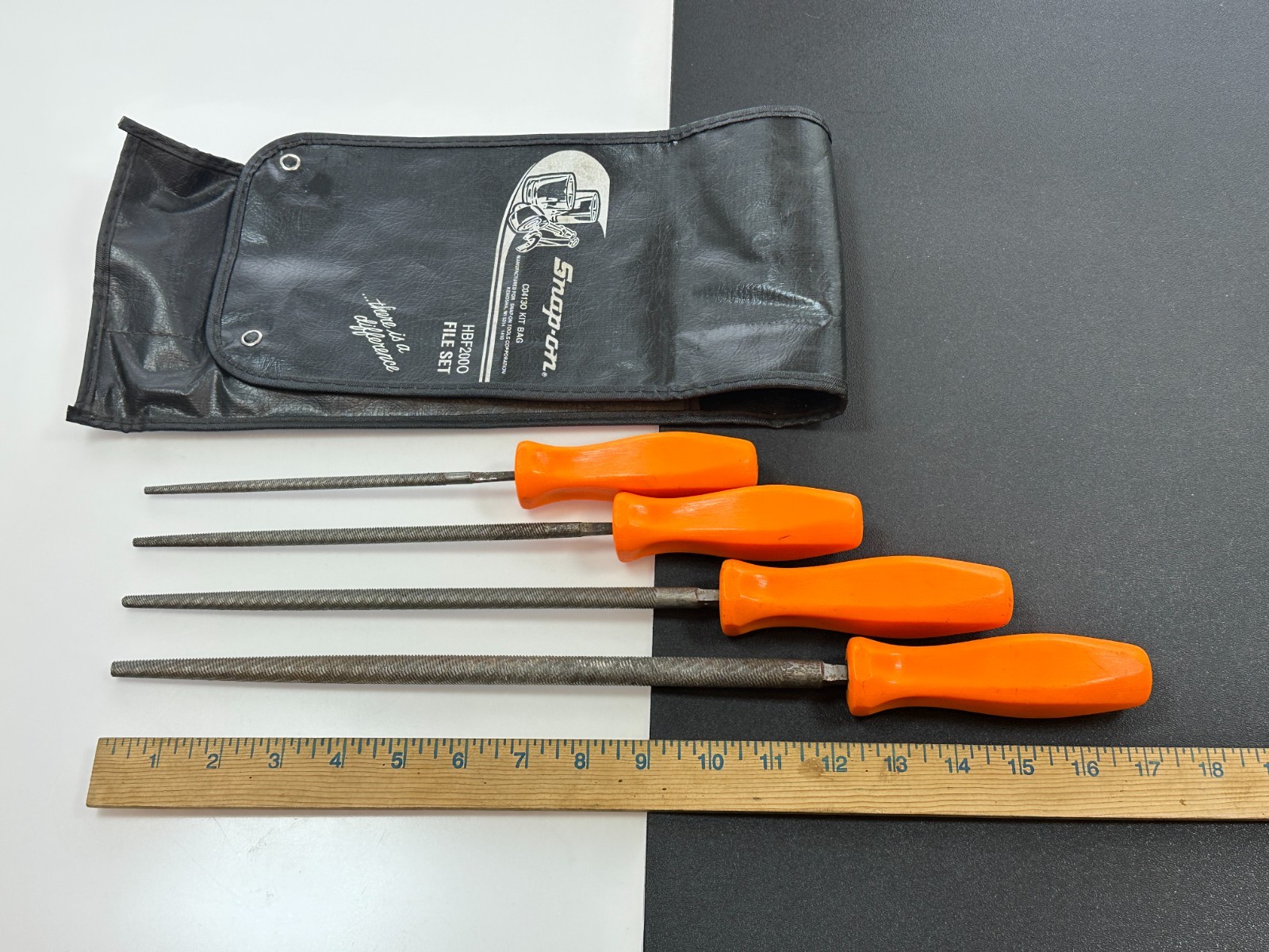 🇺🇸 Snap-on Tools USA HBF200O RARE ORANGE Round File Set w/ Kit Bag C0413O