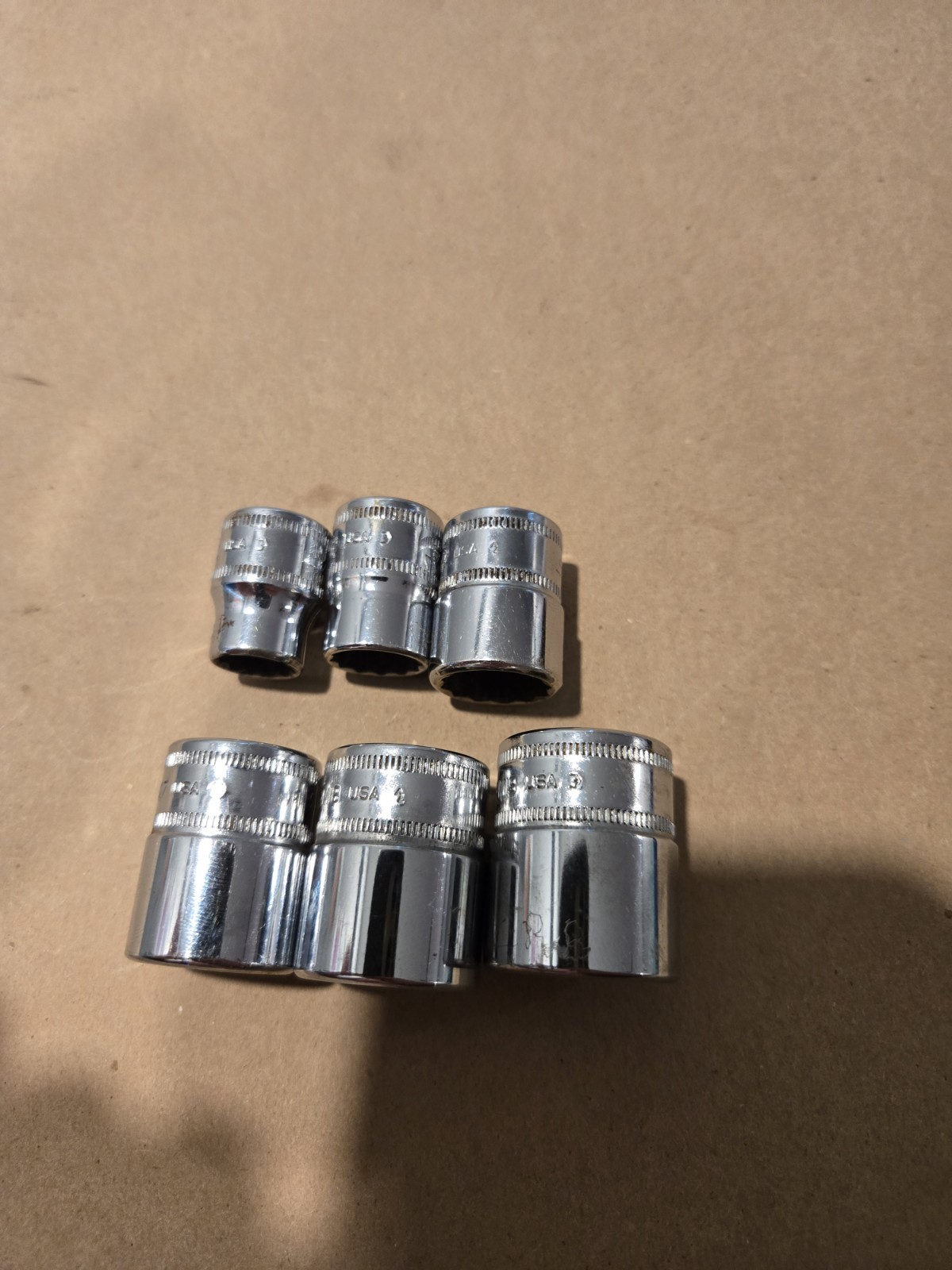 Snap On 3/8″ Drive 10,12,14,17,18,19MM 12PT Metric Shallow Chrome Sockets USA