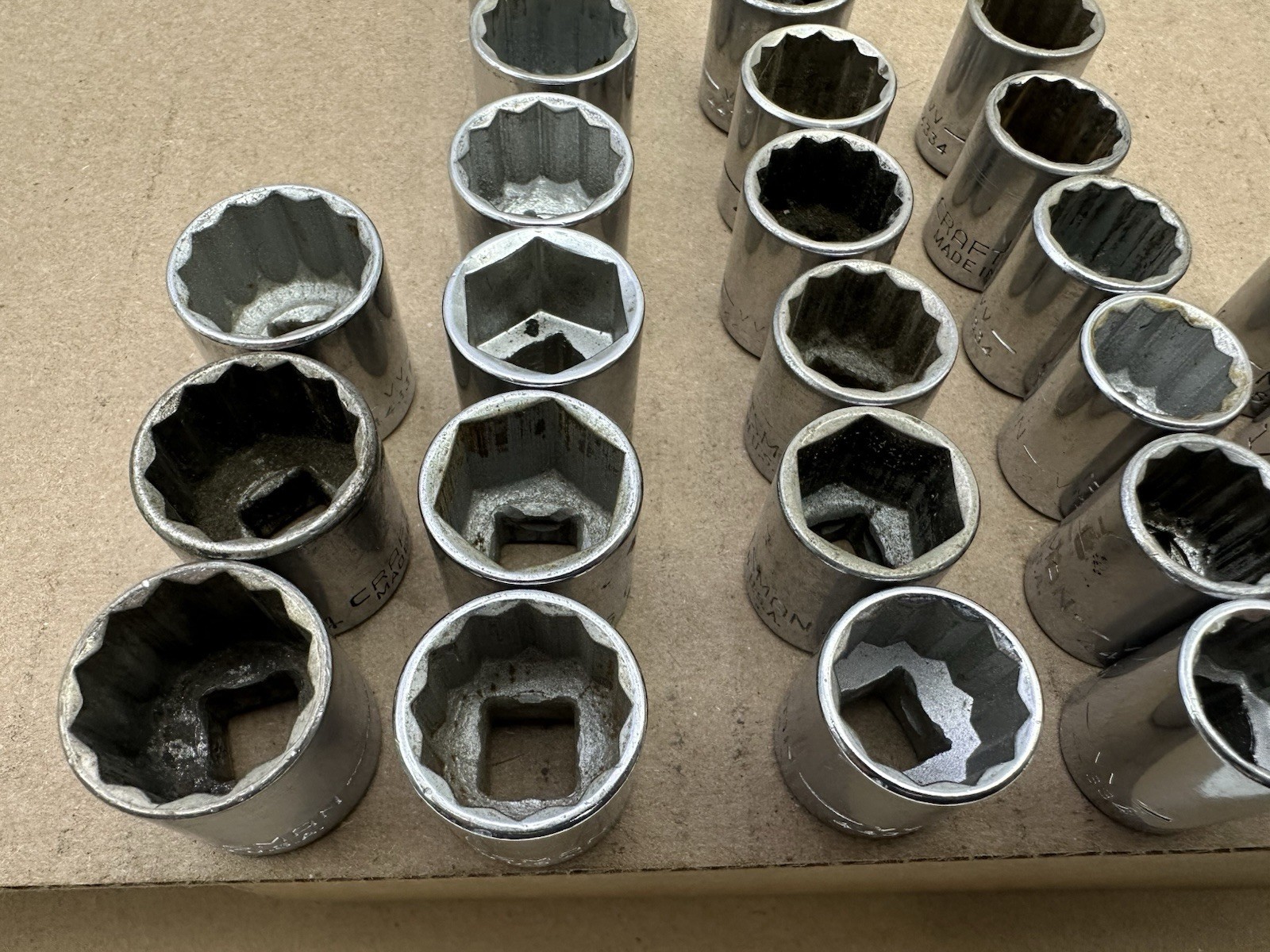 Vintage Craftman VV 49pc Set SAE 3/8″ Dr 12/6 Pt Socket Lot – 3/8-3/4” Vtg USA