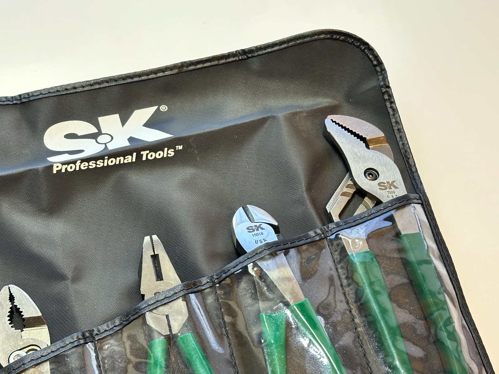NEW SK Tools USA 5pc General Purpose Pliers Set, Green Cushion Grip w/ Kit Bag