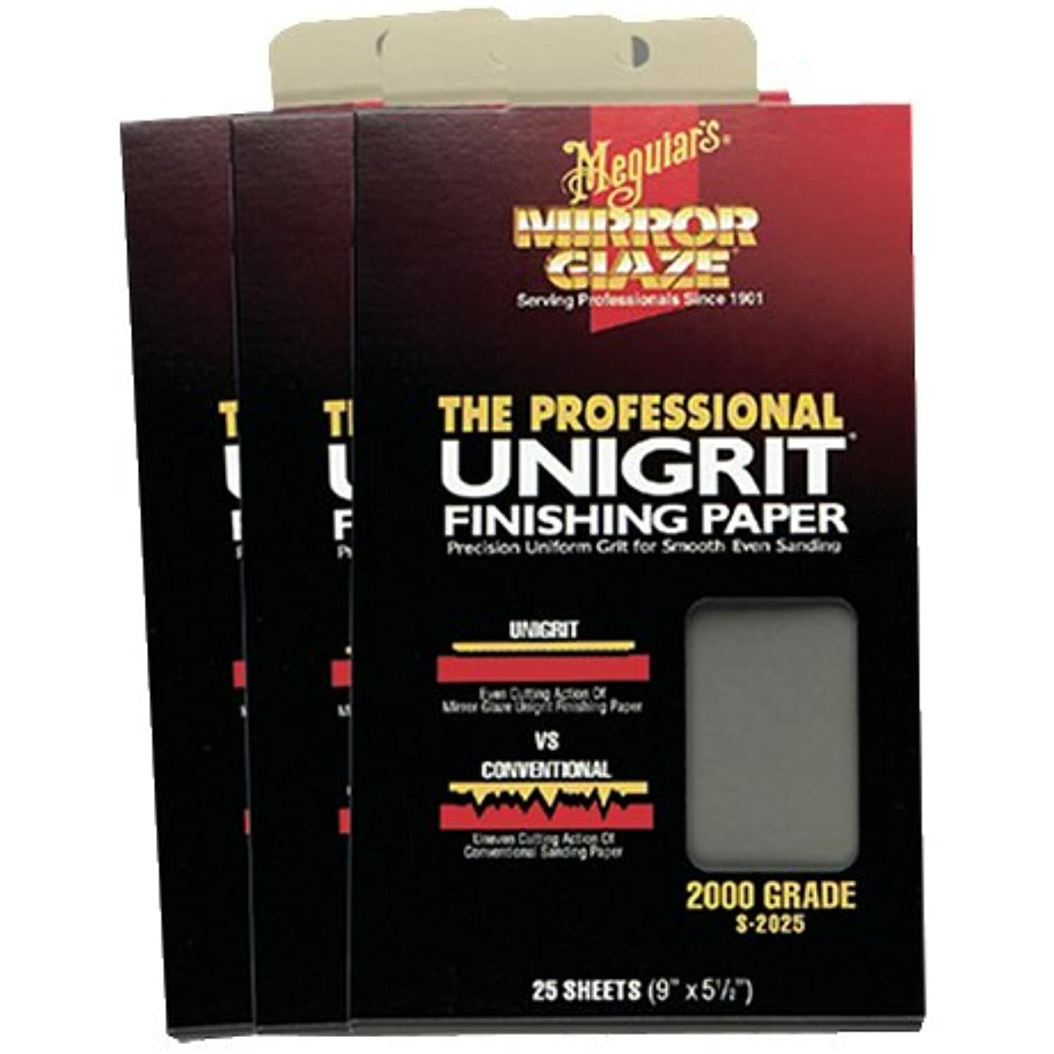 MEGUIAR’S S1525 Mirror Glaze 1500 Grit Unigrit Finishing Paper, 25 Pack