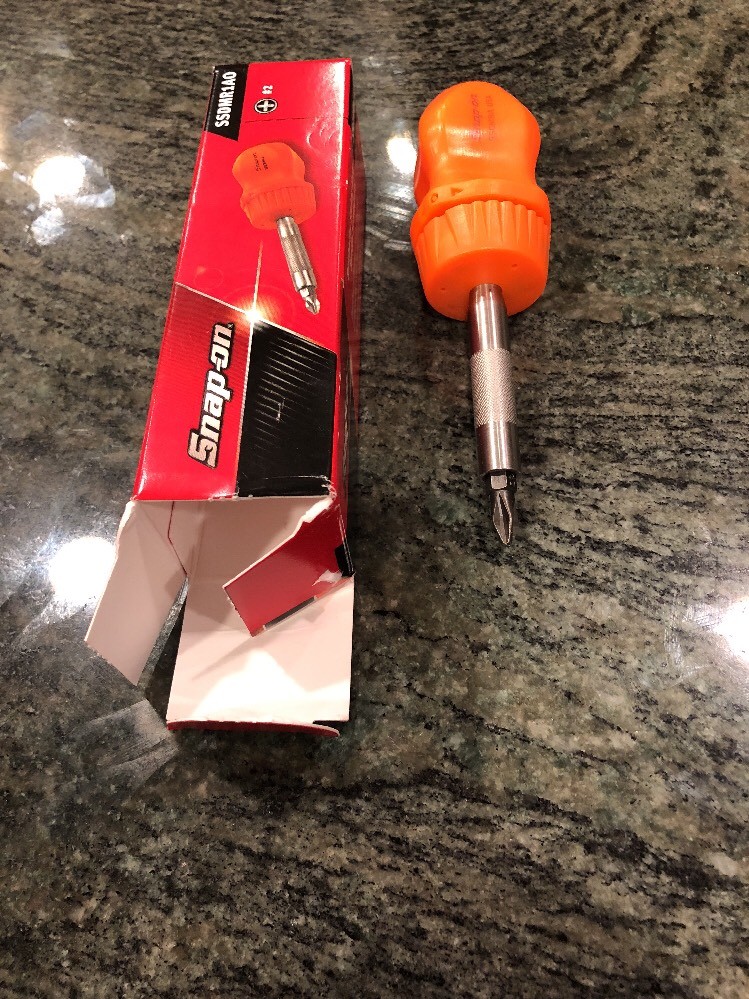 Snap On ssdmr1ao ratcheting stubby hard handle screwdriver with 1 bit orange