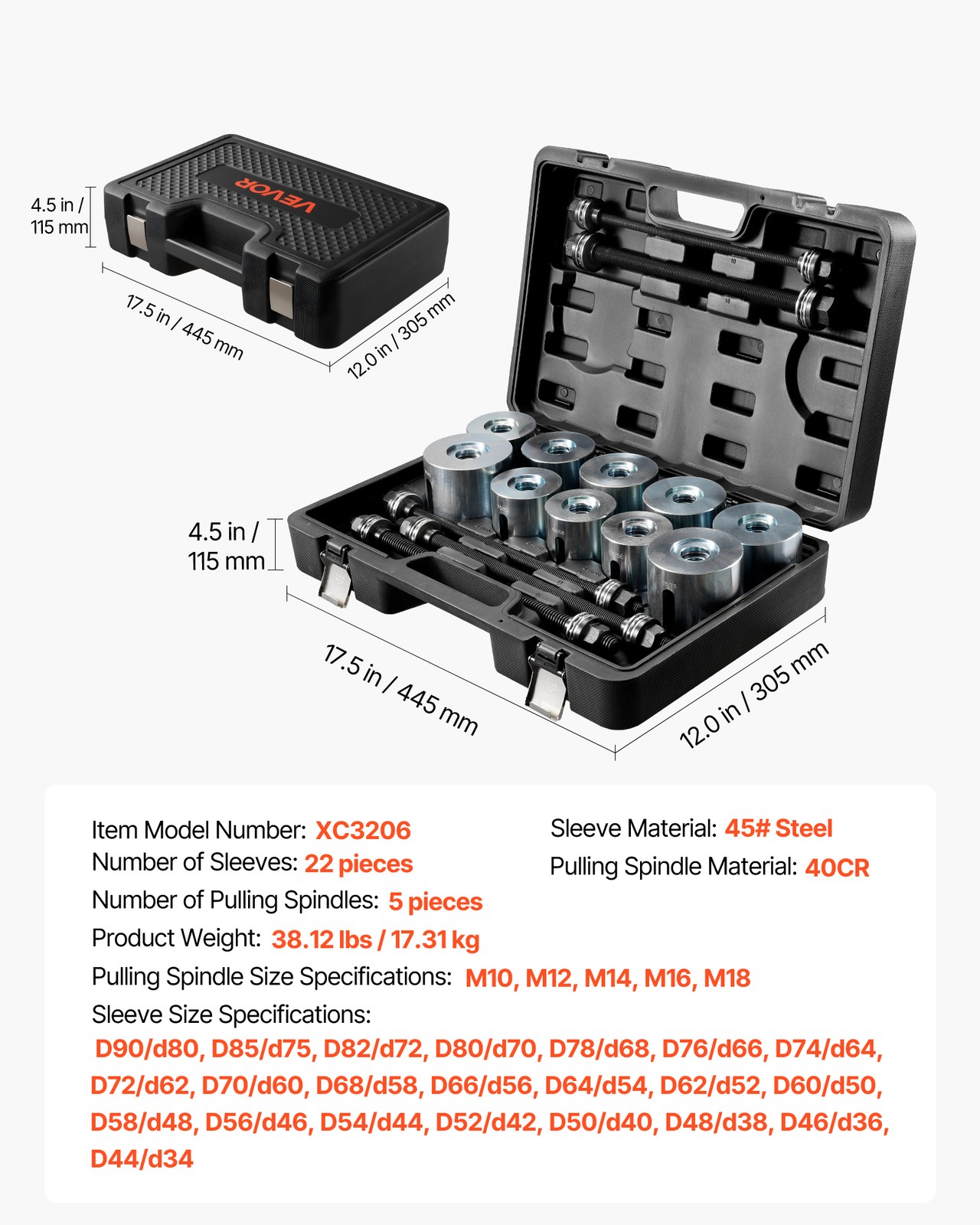 VEVOR Pull and Press Sleeve Kit Bush Bearing Removal Insertion Tool Set 27 PCS