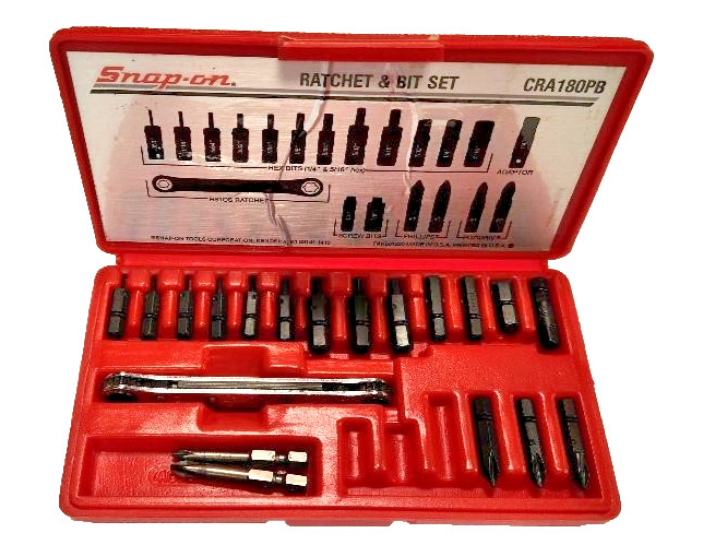 Snap-On 20 pc Ratchet & Bit Set – Model CRA 180PB Exc. Cond. *READ DESCRIPTION*