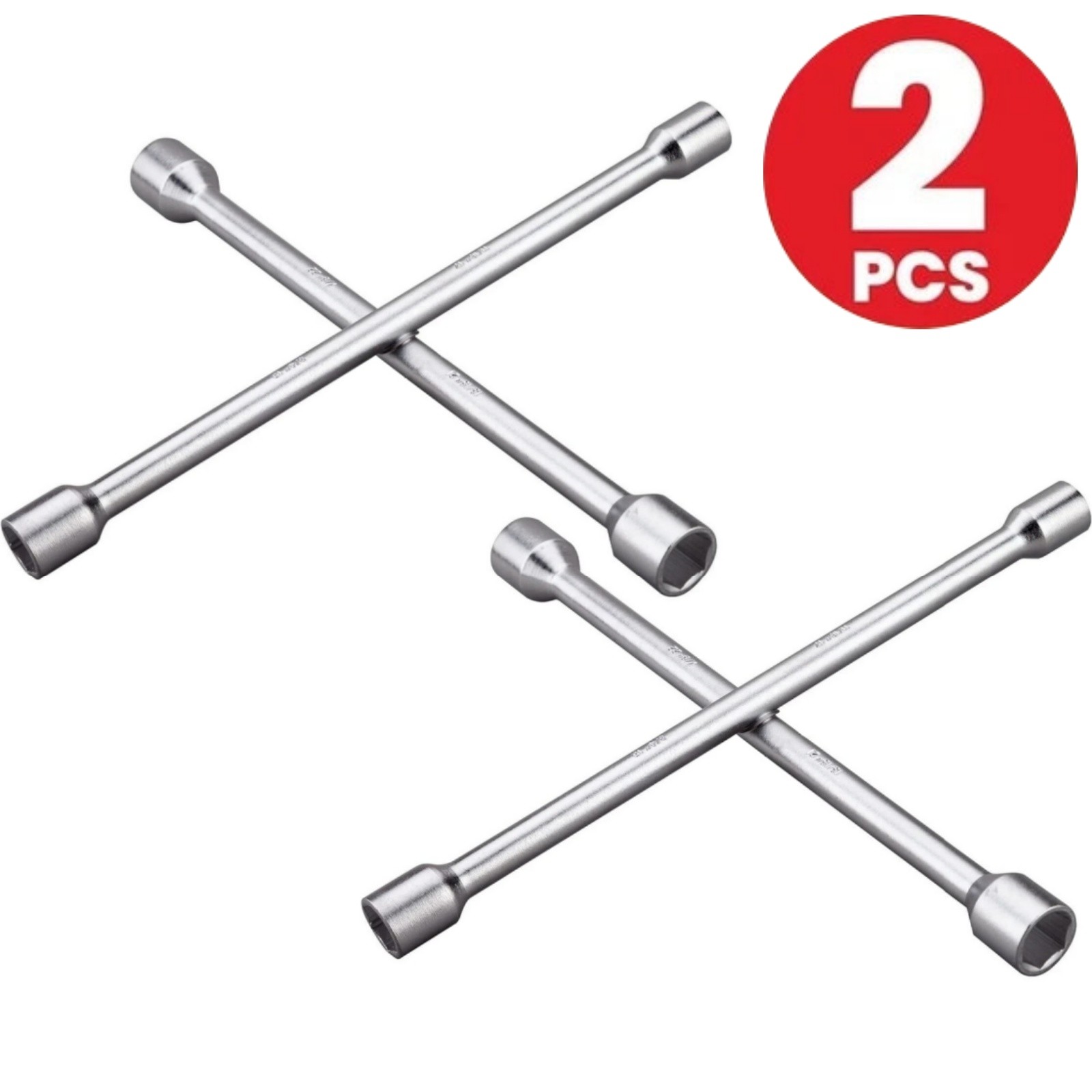 2Pack Heavy Duty 14″ Universal 4Way Tire Iron Wheel Lug Nut Wrench Tool Silver