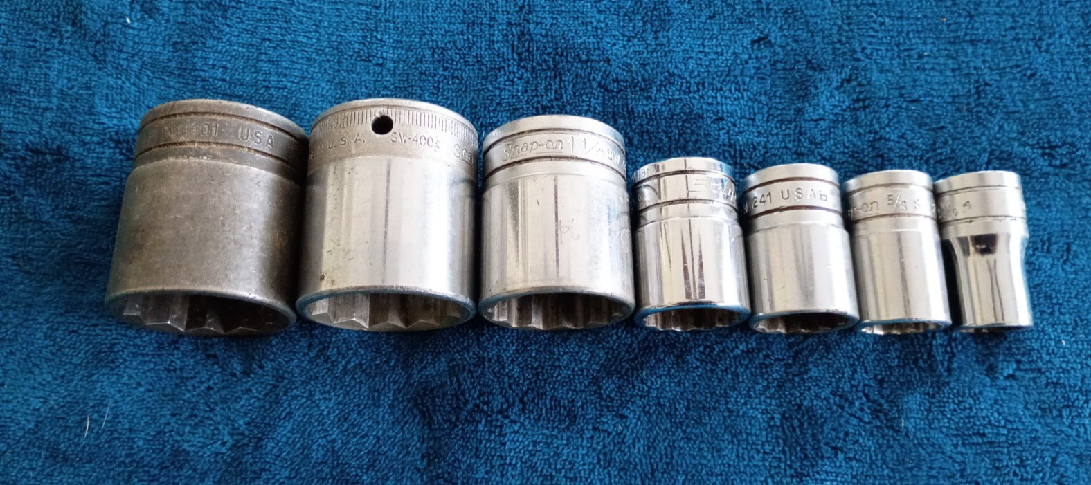 Vintage Snap-on Tools 1/2 Drive Shallow 12 Pt Socket Set of 7 1/2»-1 1/4».