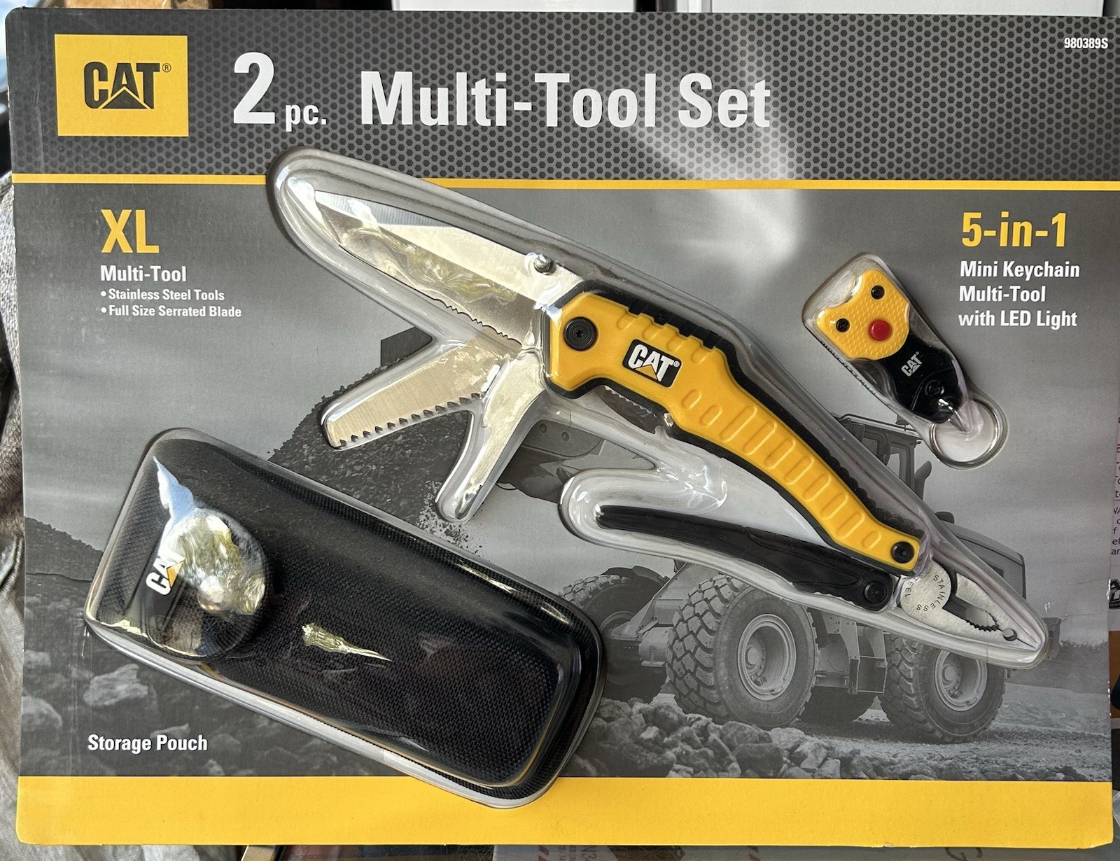 CAT XL 9in1 Multi-Tool Set, Carry Pouch, 5in1 Tools Mini Keychain with LED light
