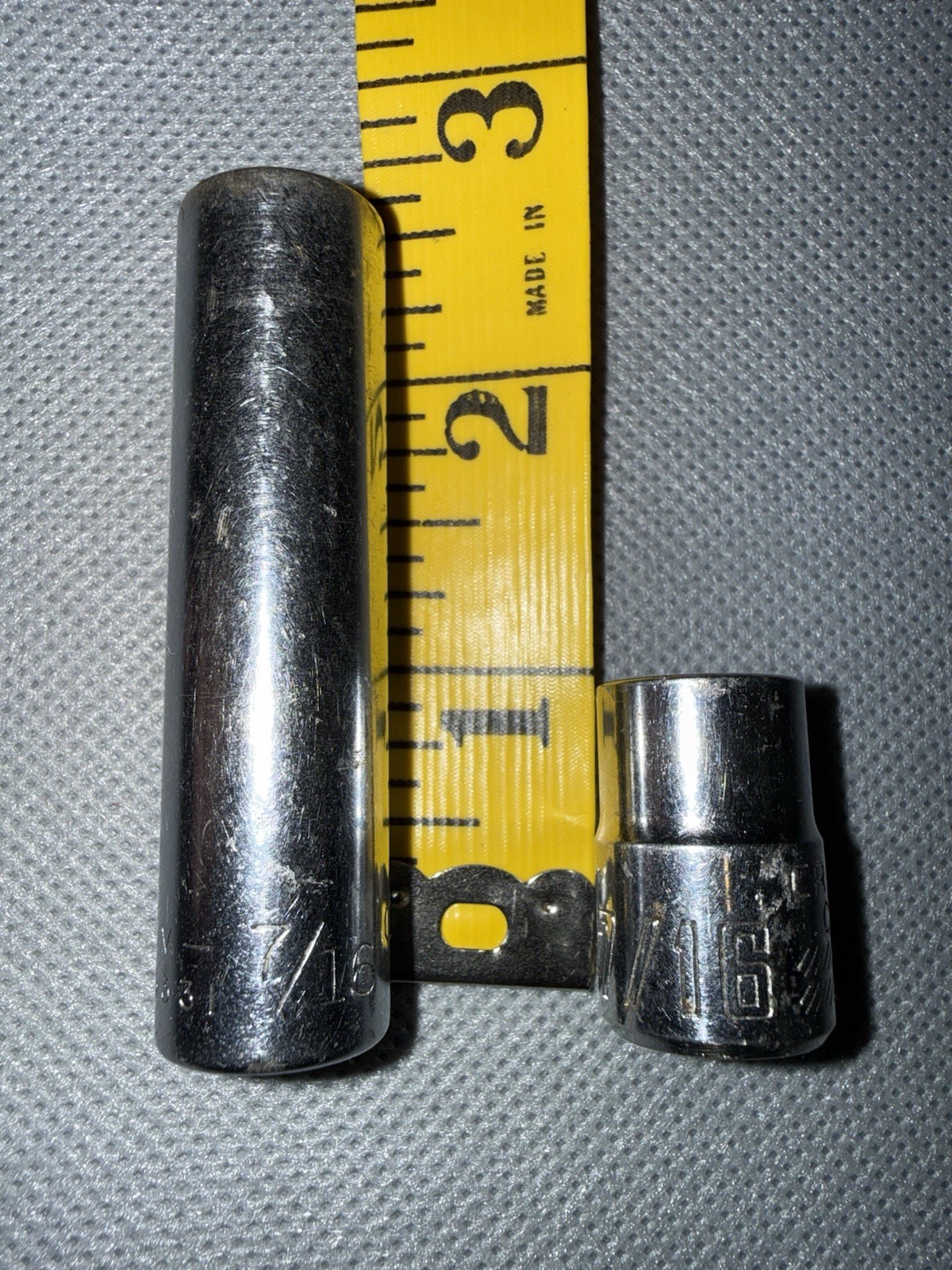 2 Craftsman 7/16″ Sockets 6 Point 3/8 Drive -V- 43331 (deep) & CMMT 43002 (reg).