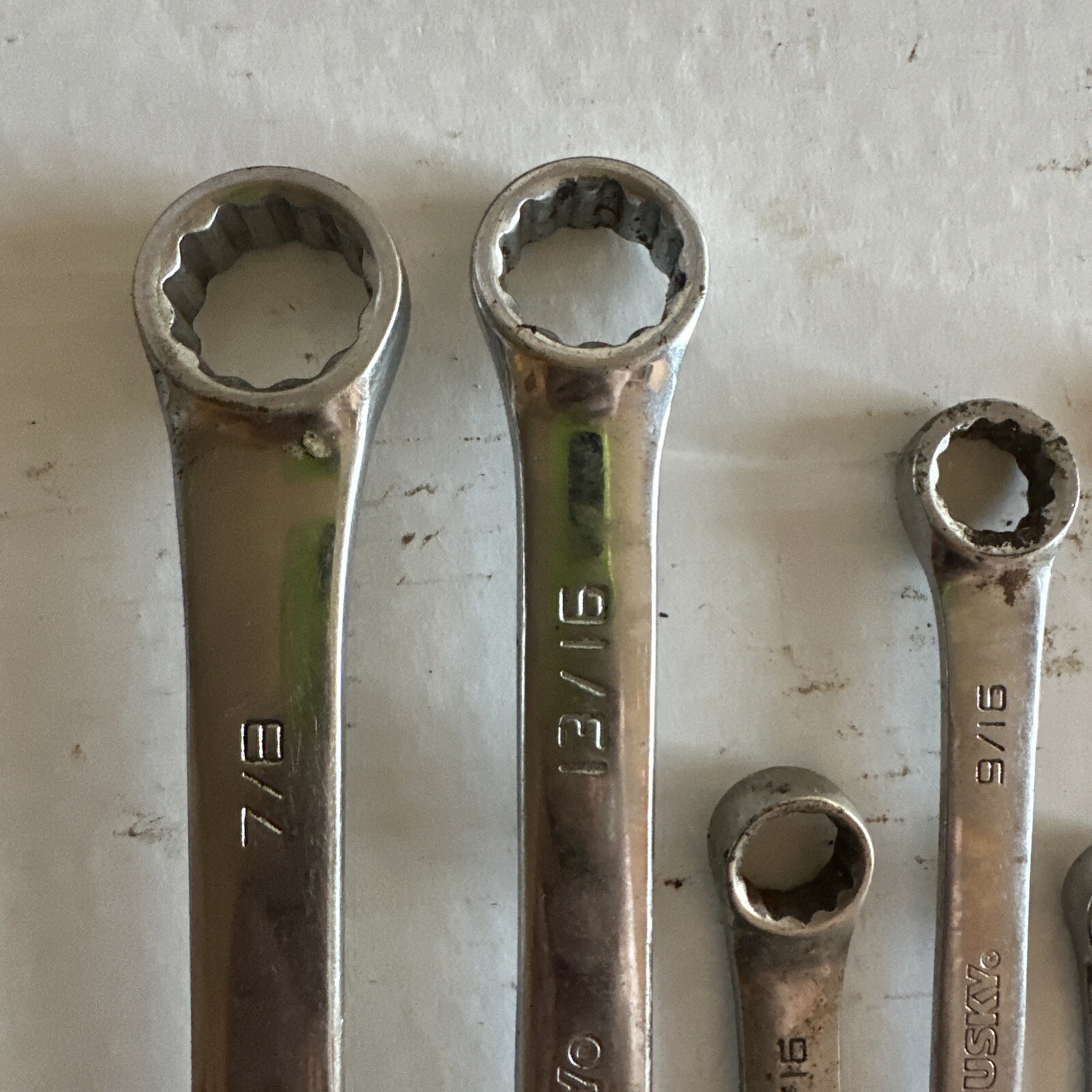 lot of 9 Husky wrenches Standard various sizes forged in U.S.A. drop steel VGC