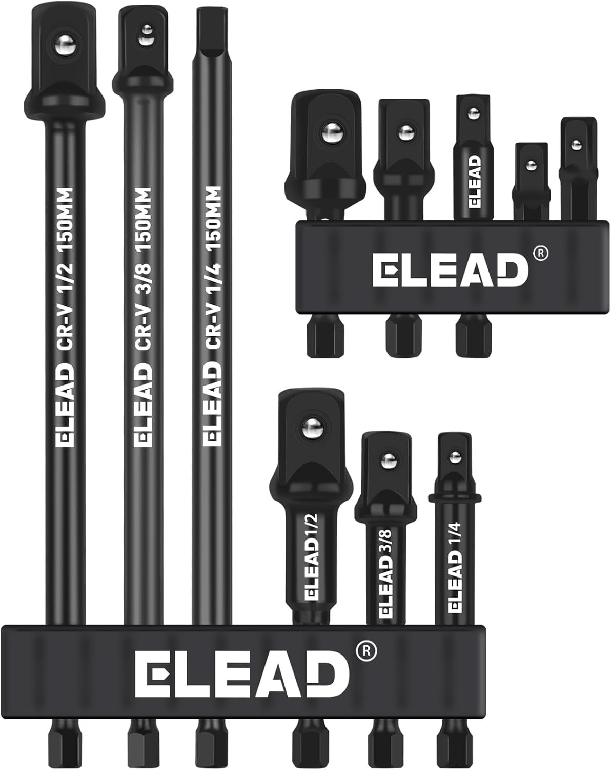 11-Piece Impact Socket Adapter Set, 1/4-Inch Hex Shank, 1/4″ 3/8″ 1/2″ Impact So