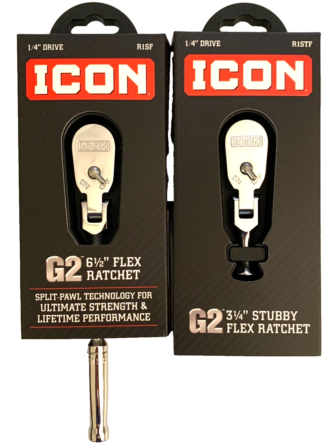 ICON (70441 & 70445) G2 *Lot Of 2* 1/4” Drive Stubby 3-1/4″ & 6.5″ Flex Ratchets
