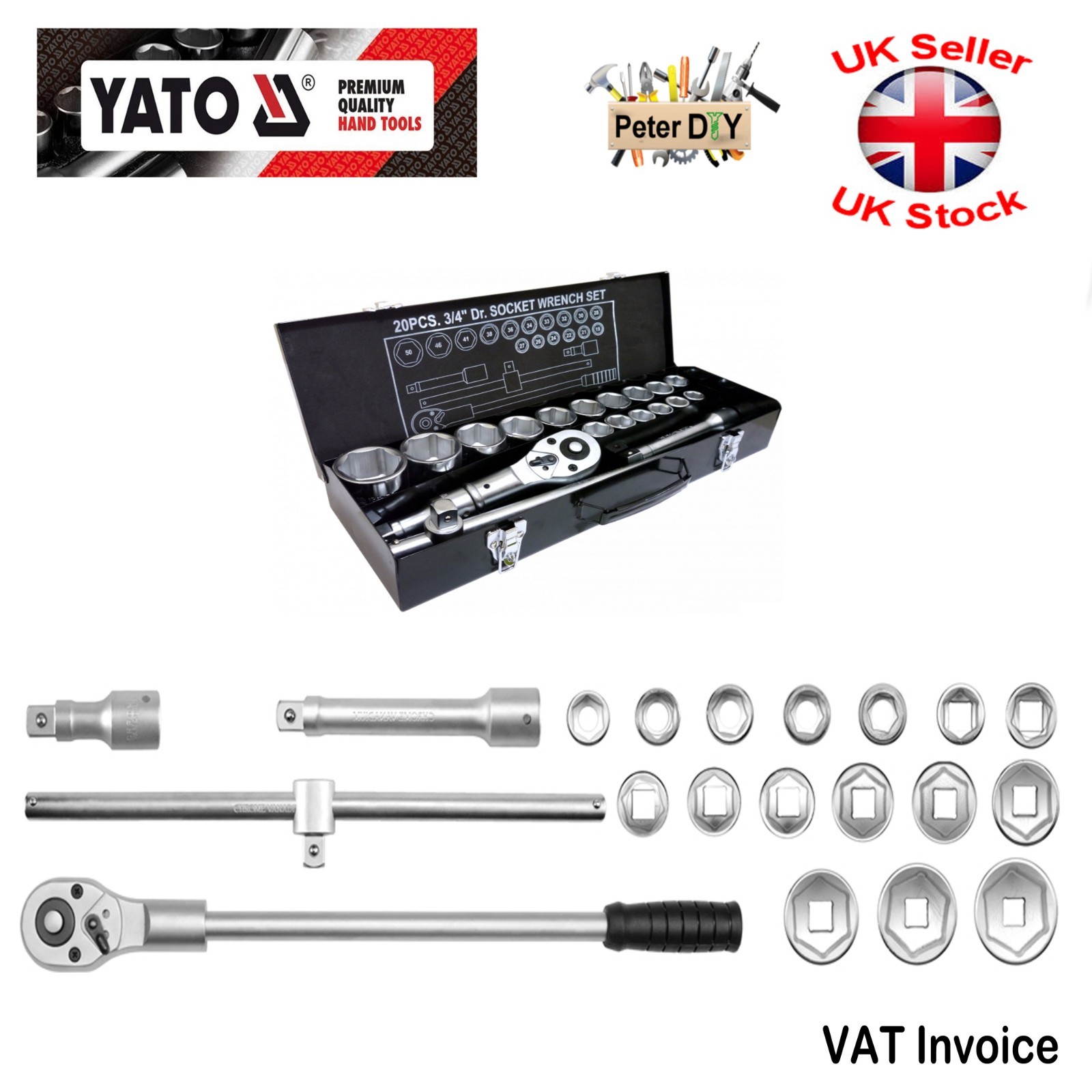 Yato Professional SOCKET SET 3/4» 20 PCS Ratchet Tools Toolbox YT-1335