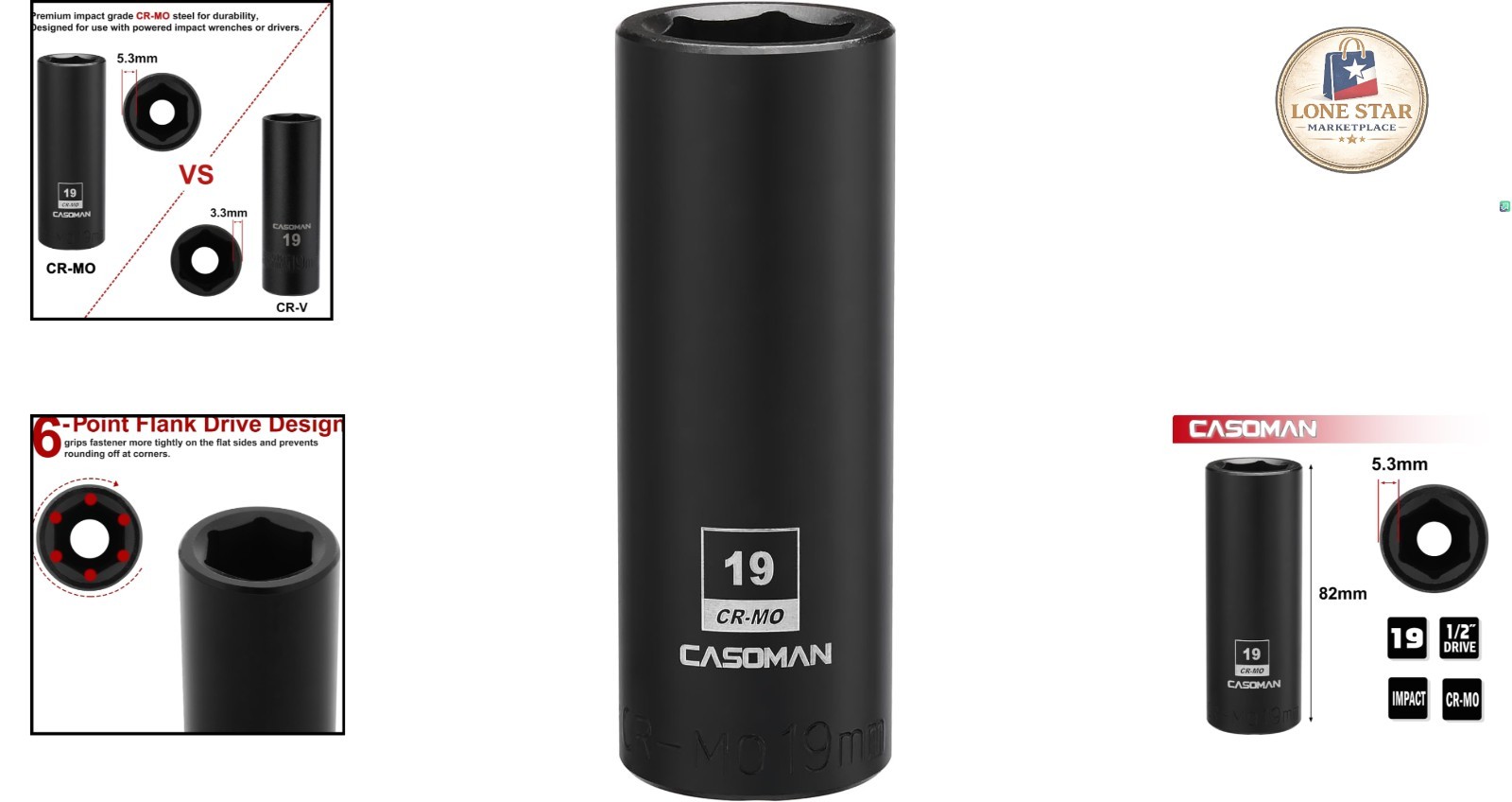 1/2-Inch Drive 19mm Deep Impact Socket – Lightweight CR-MO Steel for Mechanics