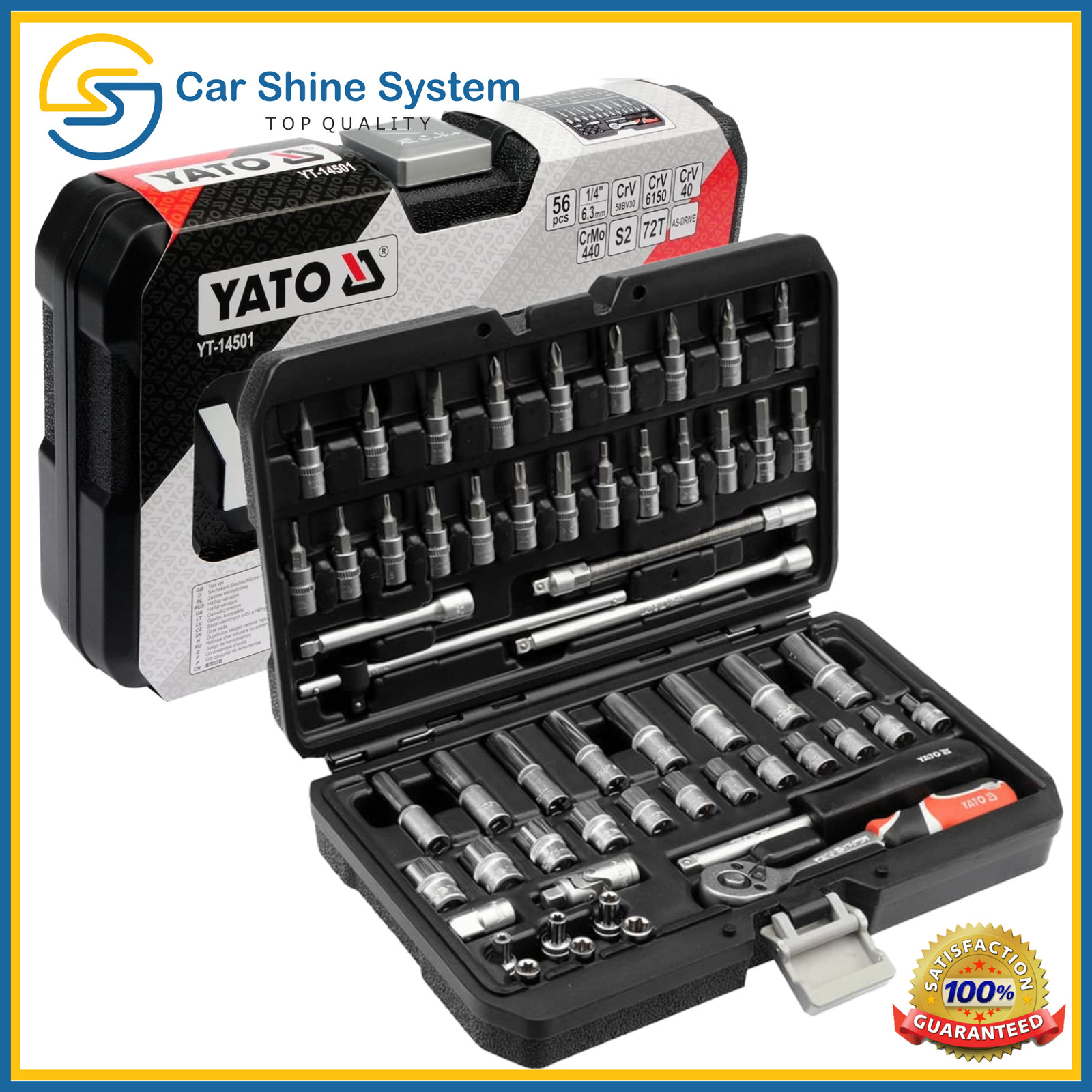 1/4″ Socket Set Ratchet 56pcs Yato Professional Tools Toolbox AS-DRIVE YT-14501