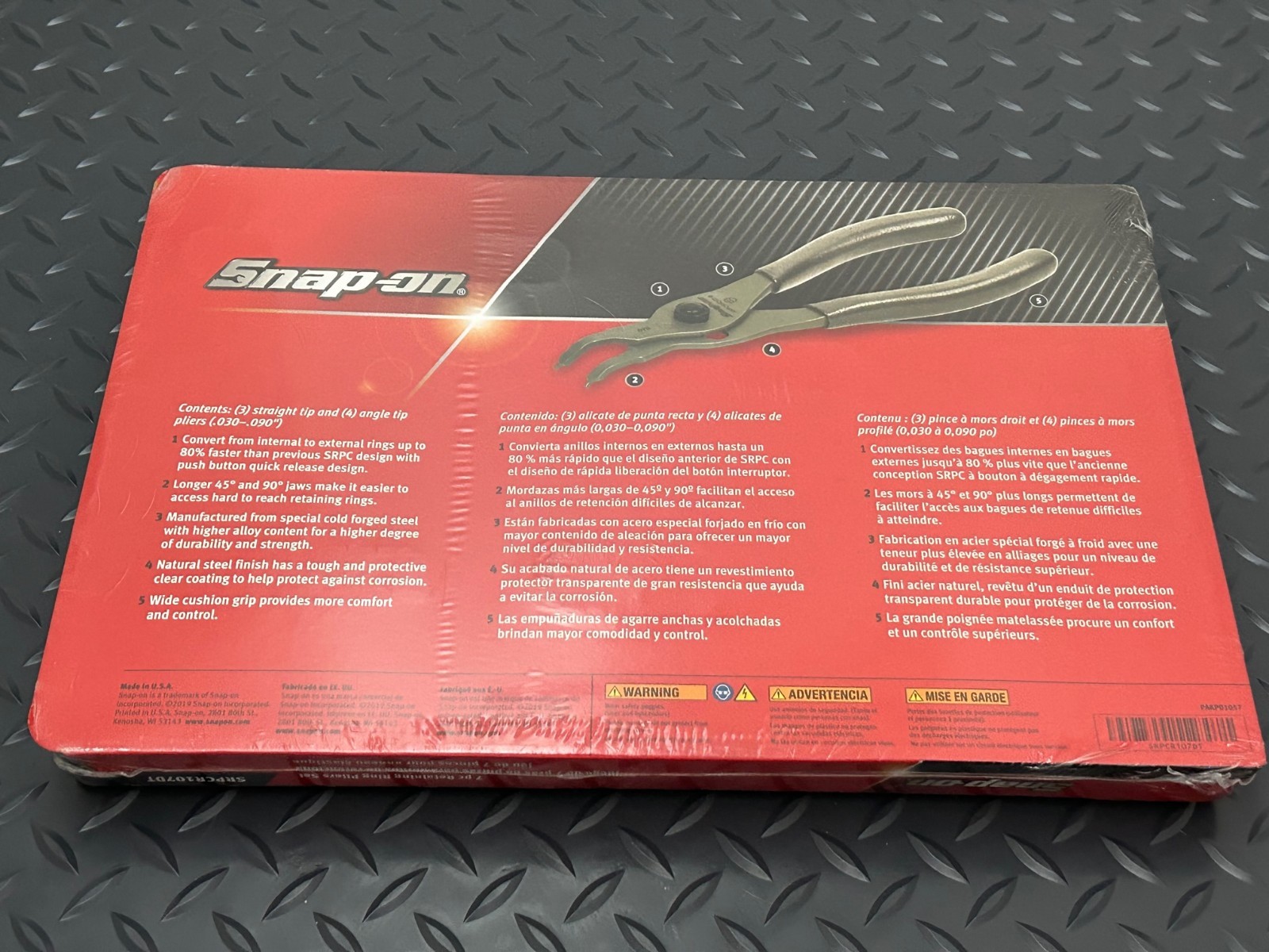 Snap-on Dark Titanium 7pc Quick Release Snap Ring Pliers Set SRPCR107DT USA NEW