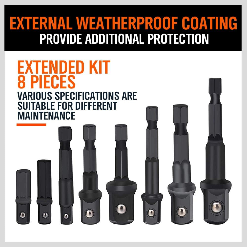 8Pc Impact Socket Adapter Set Hex Shank 1/4 3/8 1/2 Drive Kit