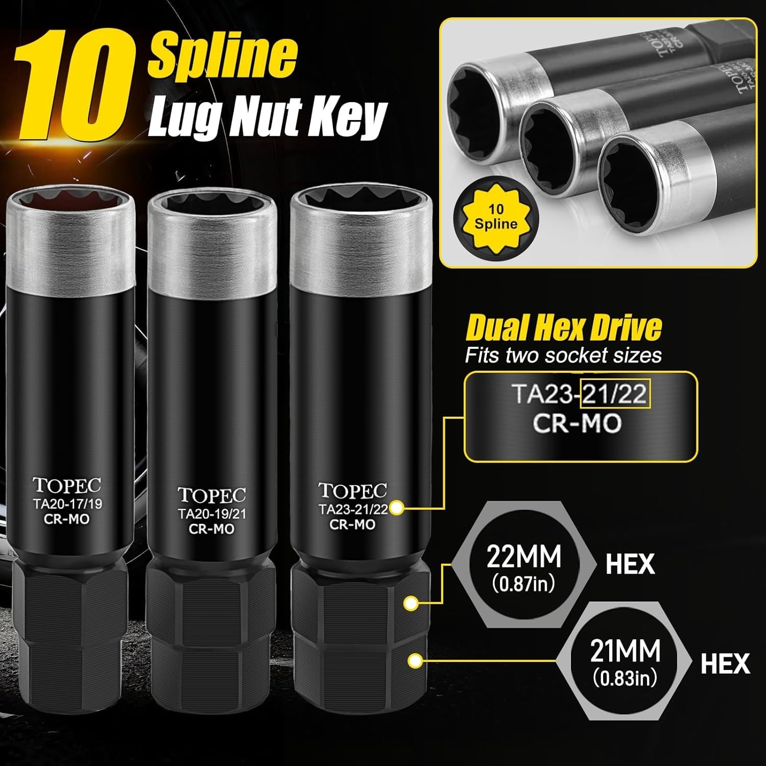 11PCS Lug Nut Key Set for Spline, Spike, Hex Locks Wheel Lock Removal Kit