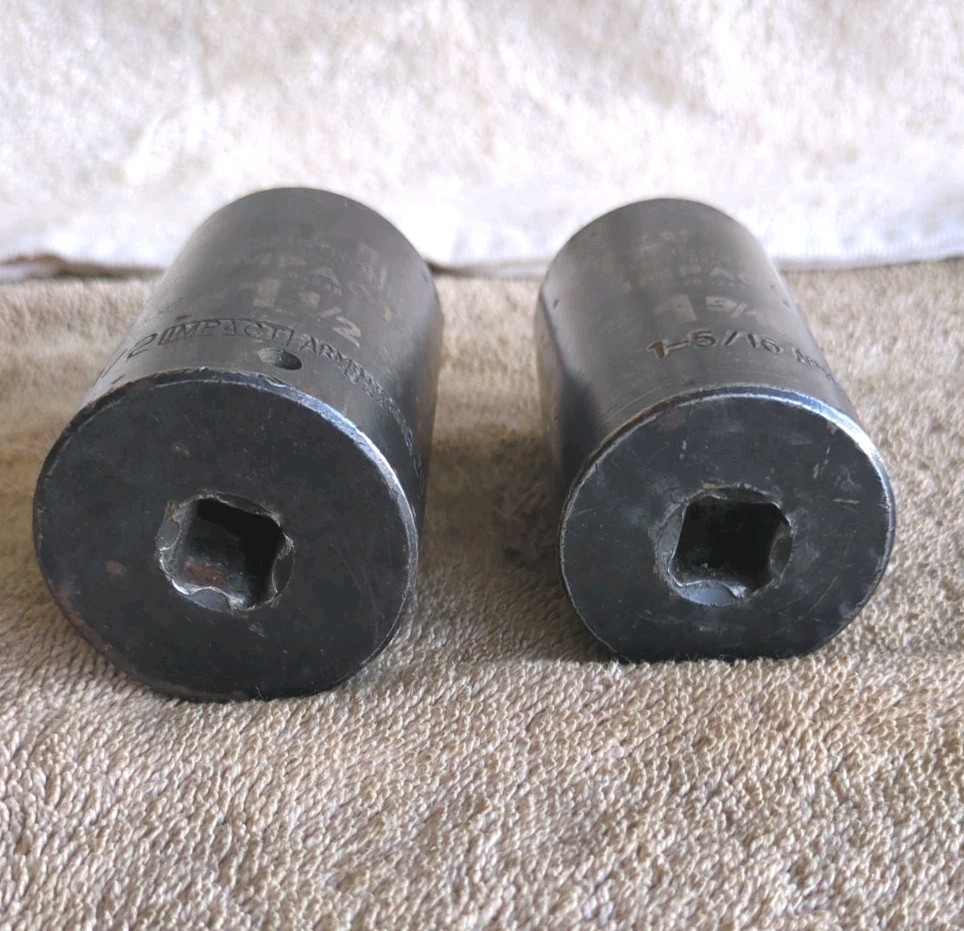 2 – Armstrong 1/2″ drive 1-5/16″ 1-1/2″ Impact Deep Sockets 20 248, 20-242 USA