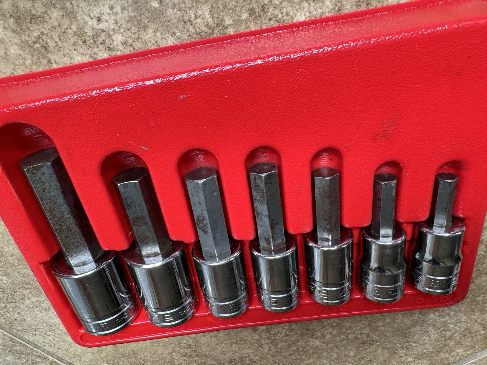 🔴 Snap-On 1/2″ drive 7pc 5/16″ – 3/4″ Allen Hex Bit Socket Driver Set 307ESAY