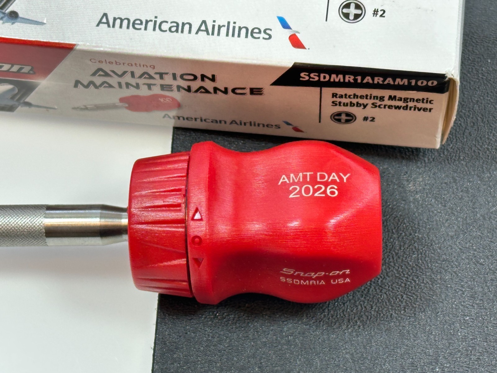 Snap-on USA American Airlines AMT 2026 Stubby Magnetic Ratcheting Screwdriver