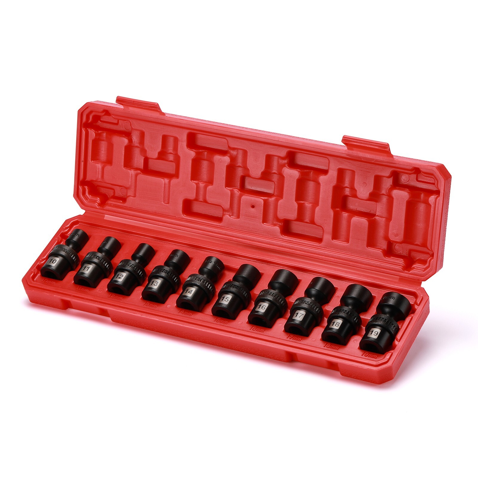 10 Pcs 3/8″ Drive 6 Point Universal Flex Impact Socket Set, Metric,10mm- 19mm
