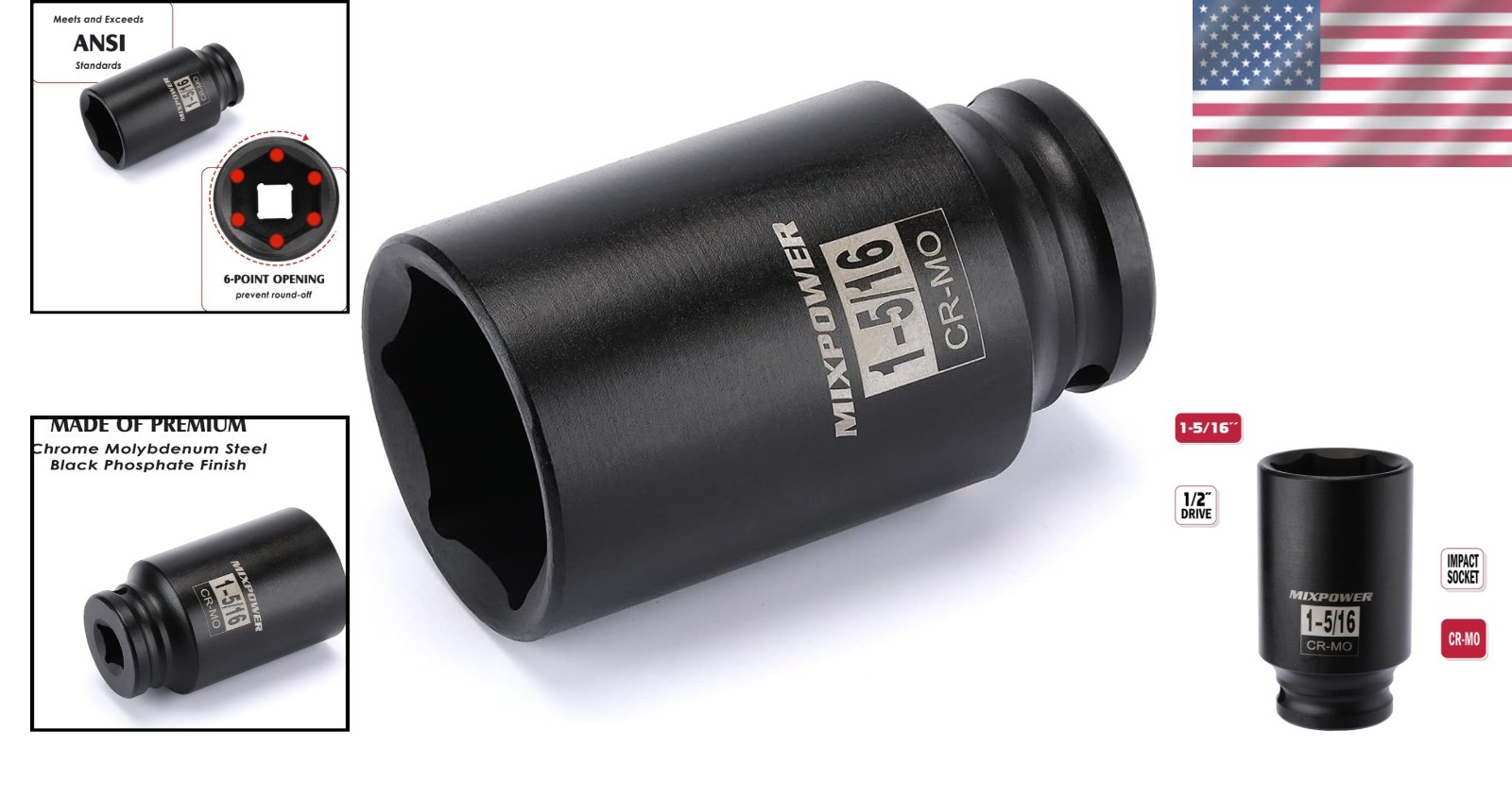 High-Torque 1/2″ Drive 6-Point Impact Socket – 1-5/16″ Chrome Molybdenum Steel