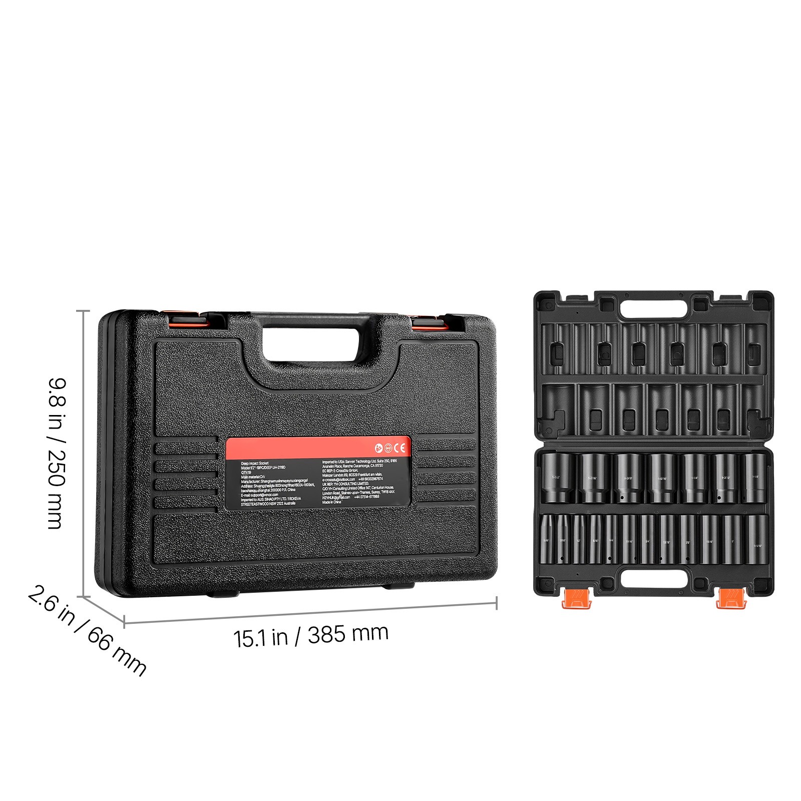 Uimoso 19-Piece Impact Socket Set, 1/2″ Drive, Sizes 3/8″ to 1-1/2″ Deep