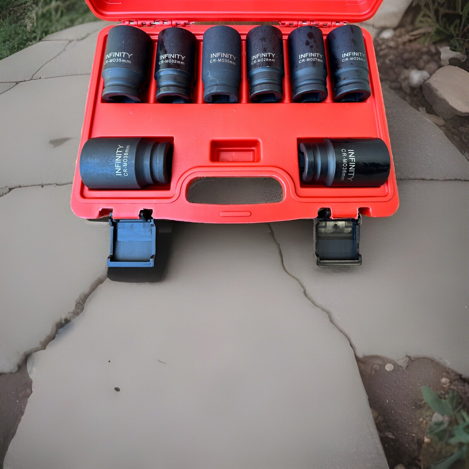 8pcs 3/4” Dr. Cr-MO Deep Impact Socket 6pt. Metric 26-38mm Lug Nut Removal