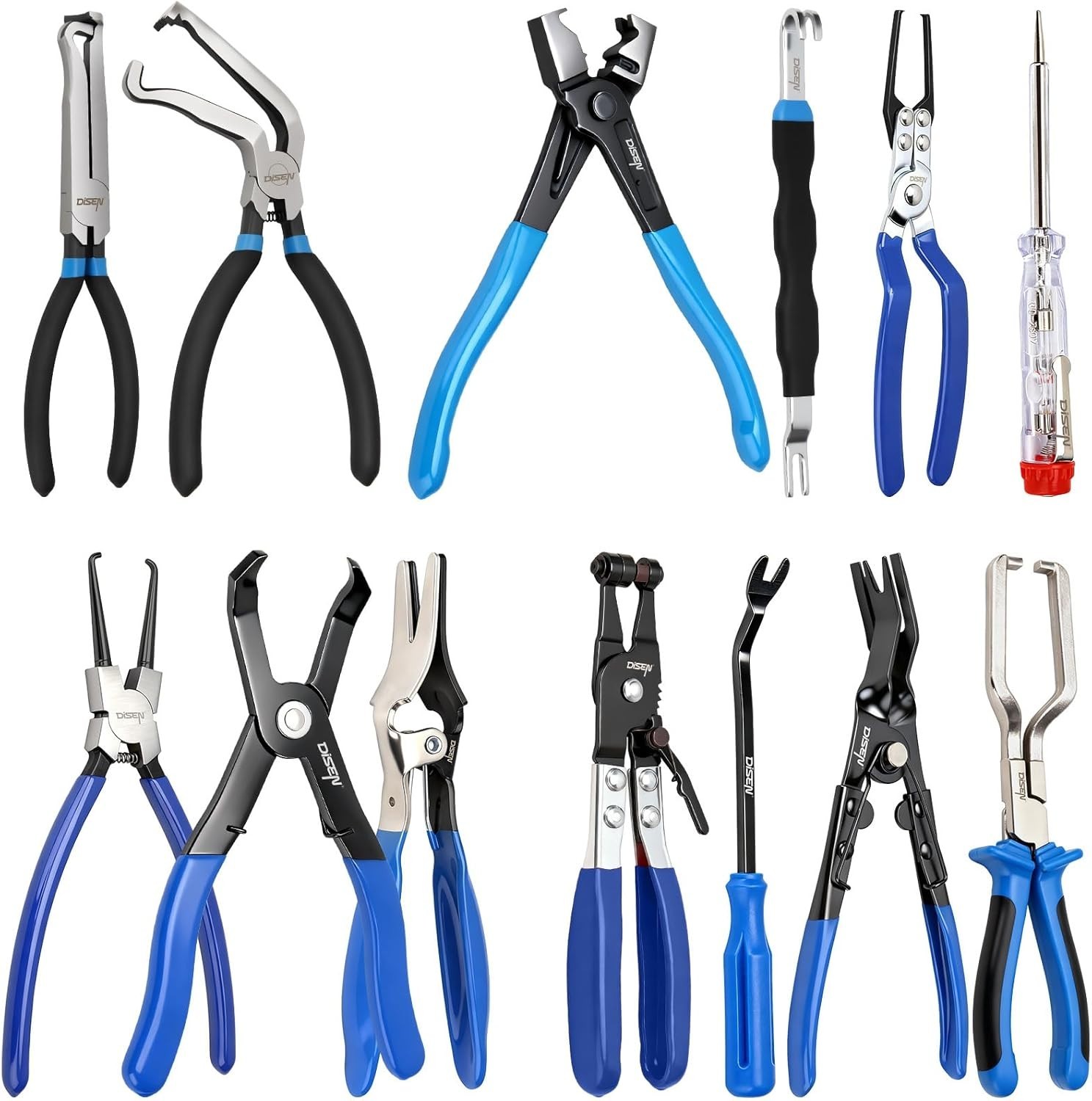 13-Piece Automotive Disconnect Pliers Set with Comfortable Grip & Storage Bags