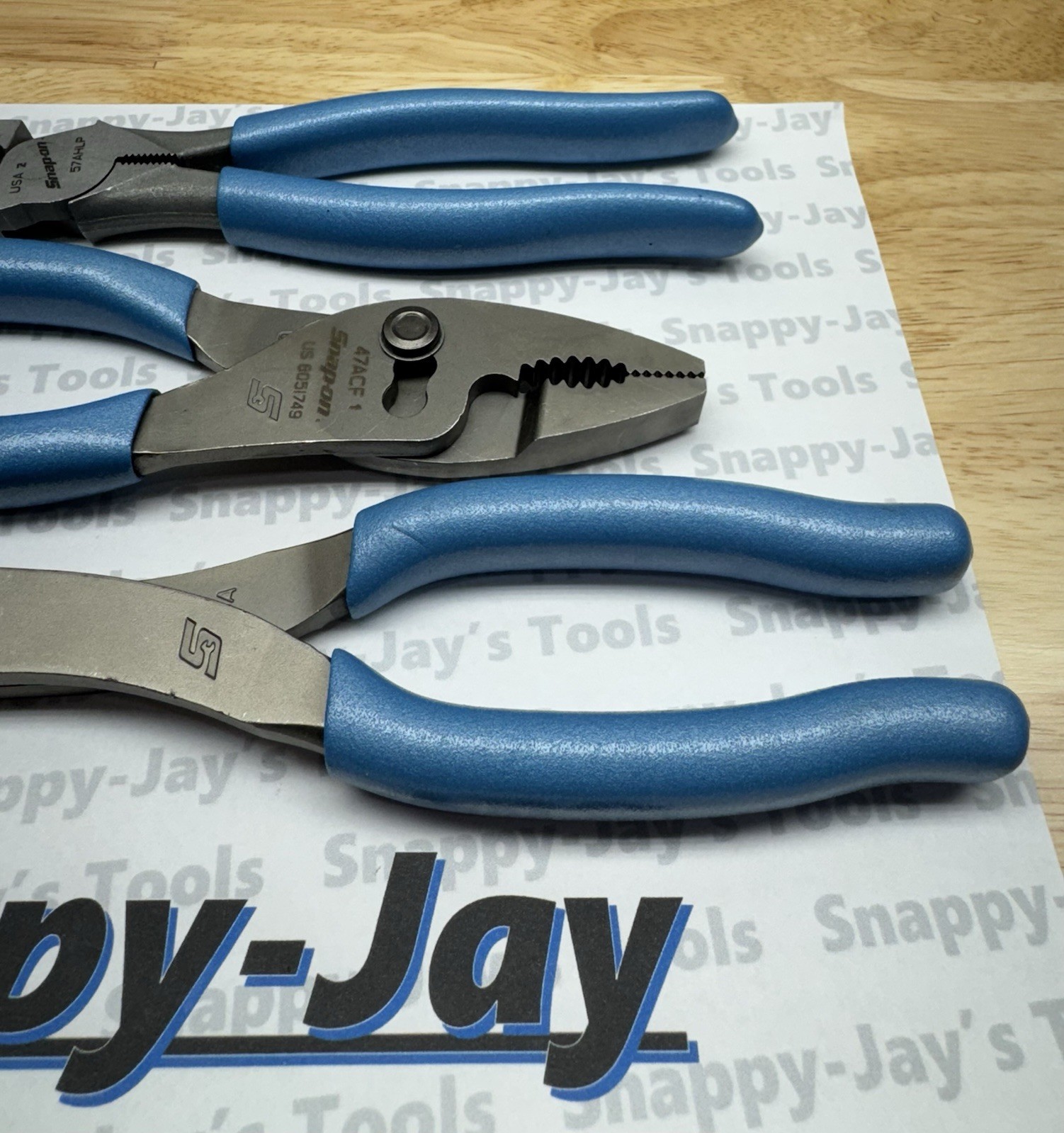 Snap-on Tools USA NEW 3pc PEARL BLUE Plier/Cutter Lot Set 312CF, 57AHLP & 47ACF