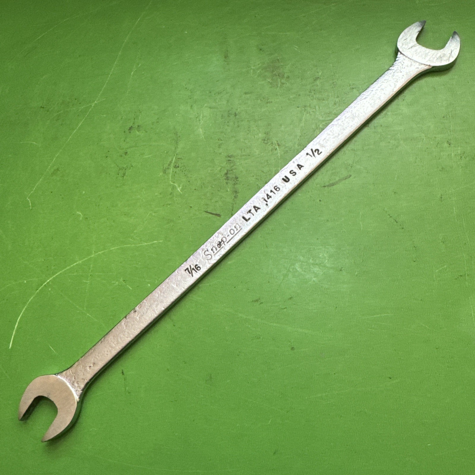 Snap-On USA SAE 7/16″ x 1/2″ Tappet Slimline Low Torque Open End Wrench LTA1416