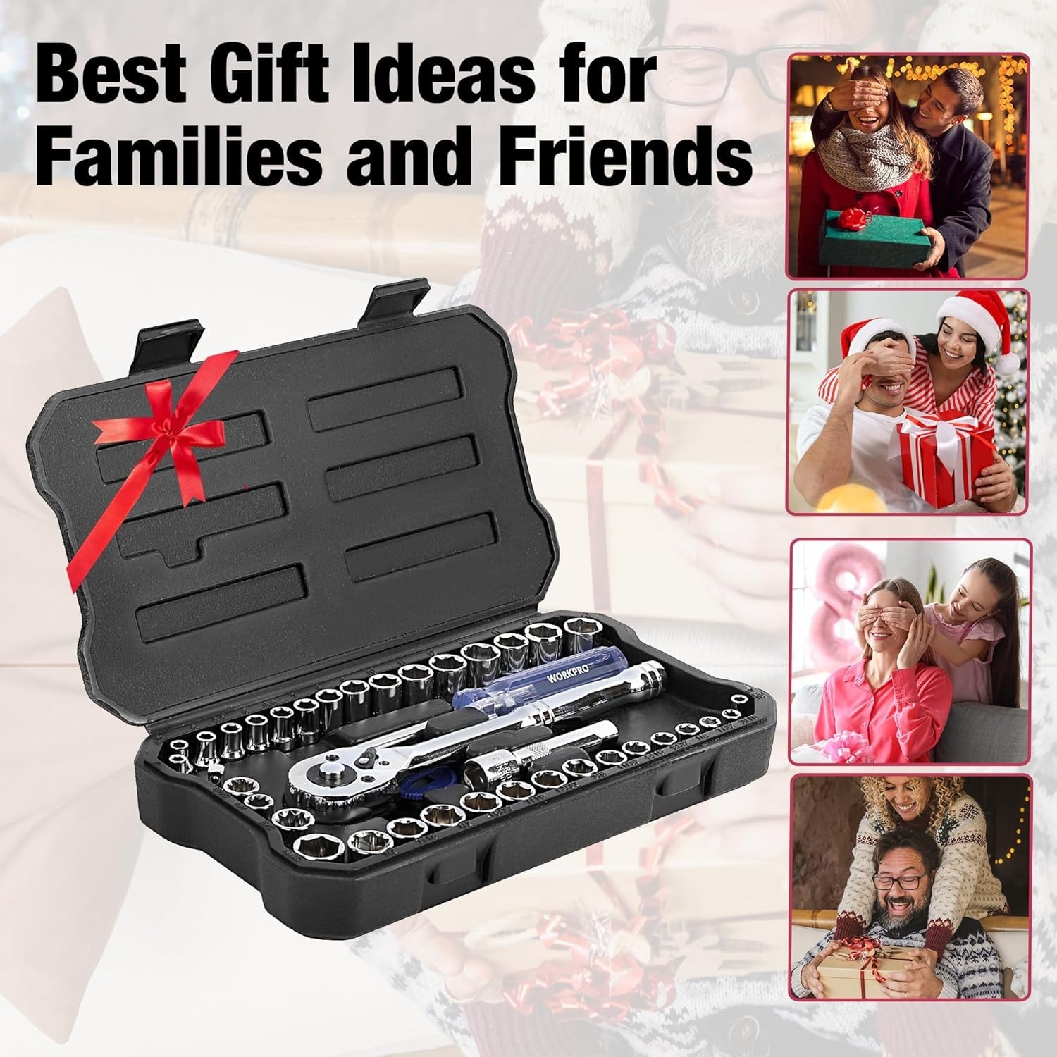 39-Piece Drive Socket Set 1/4» & 3/8», CR-V Metric and SAE Sockets with Qui…