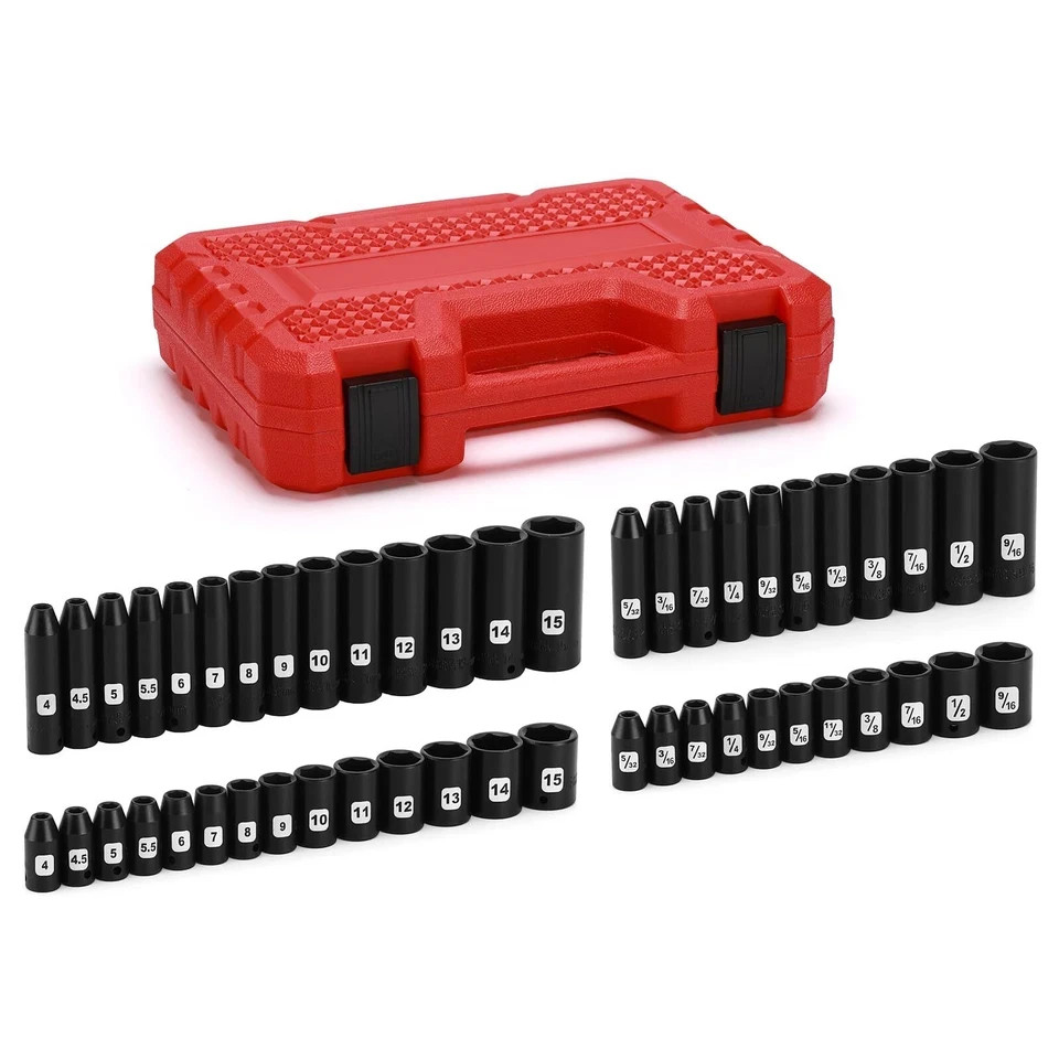50PCS 1/4″ Drive Deep And Shallow Impact Socket Set CR-V SAE/Metric 6…
