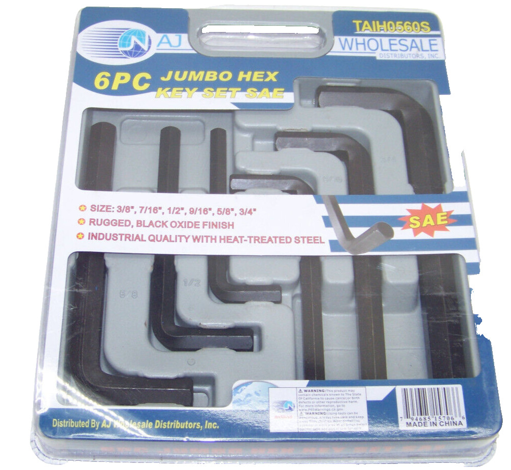 Hex Key Allen Wrench 6 Piece Set Jumbo SAE 3/8″ 7/16″ 1/2″ 9/16″ 5/8″ 3/4″