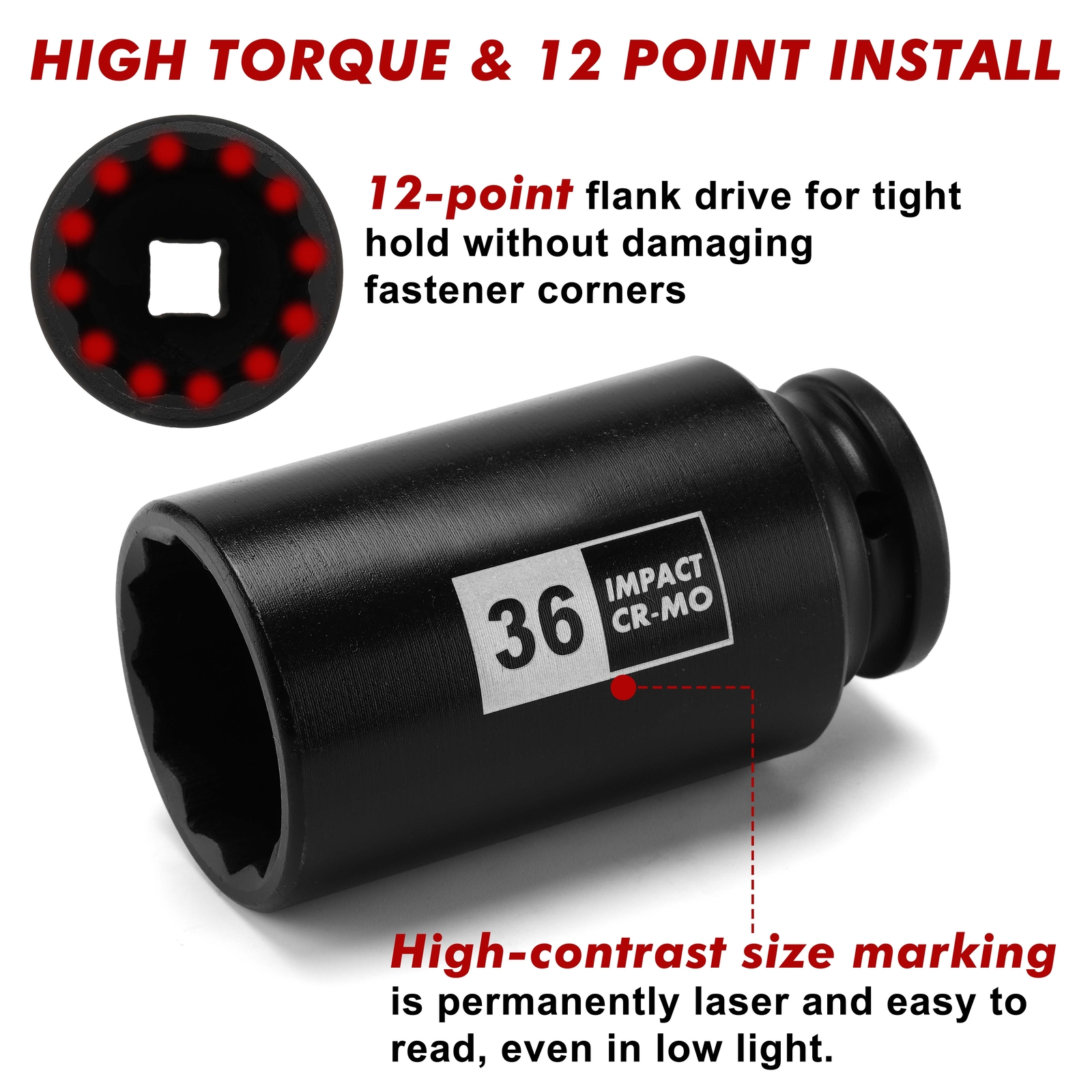 1/2″ Drive Deep Spindle Axle Nut Impact Socket Set,12 Point CR-MO, 30,32,34,36mm
