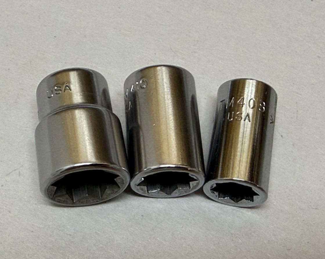 Snap-On USA 1/4″ Drive 8-Point Double Square Plug Socket Set 1/4 5/16 3/8 MV TM