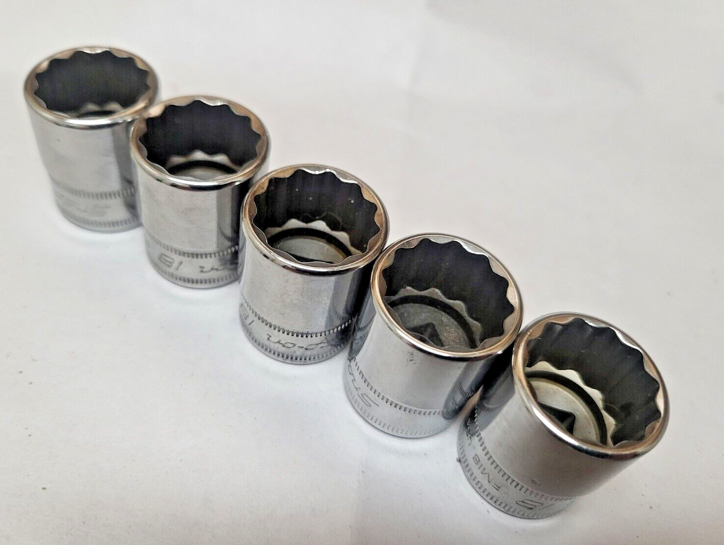 18mm NOS 12 point Snap-On 3/8″ Drive Shallow Chrome Socket 18 MM FM18 Lot of 5