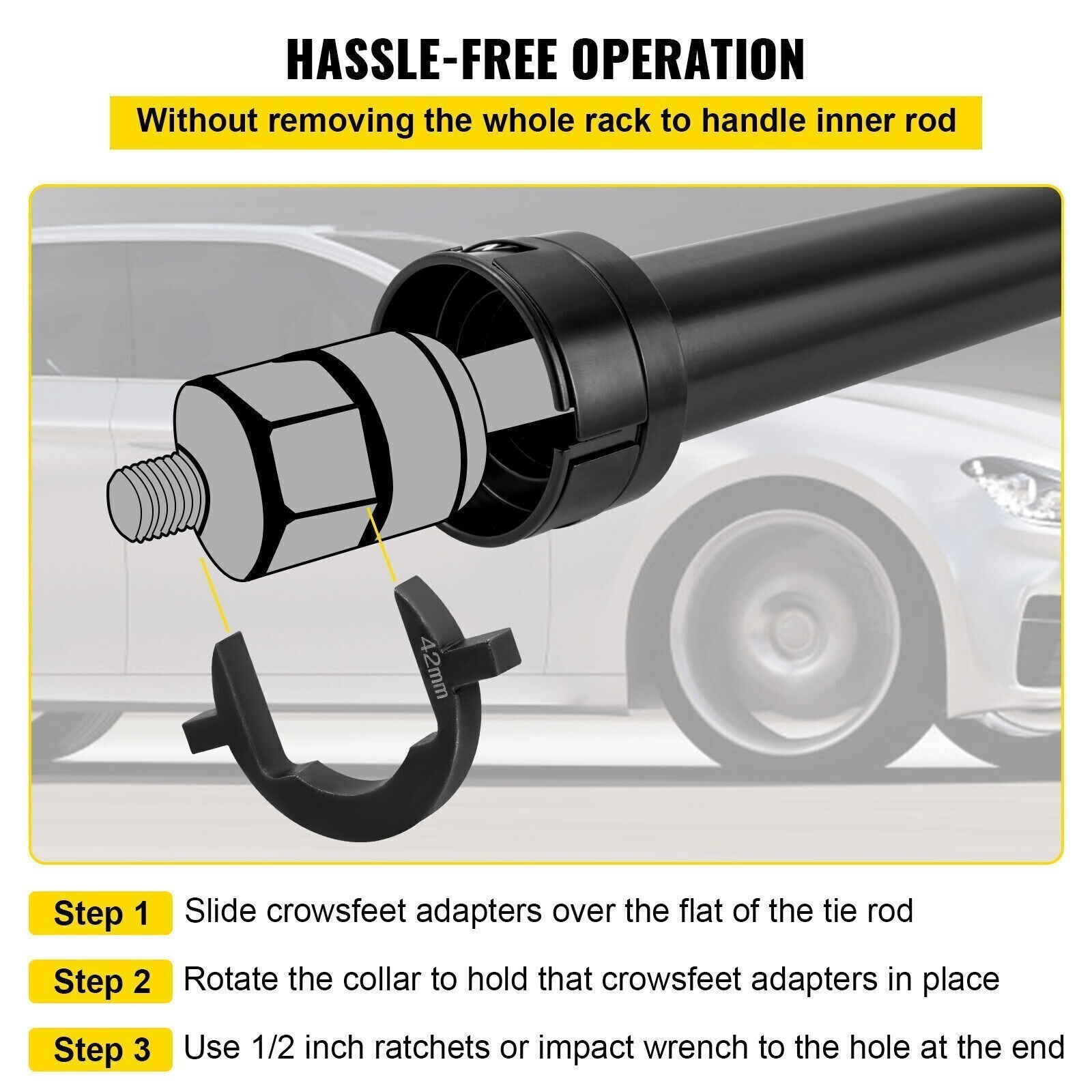 Heavy Duty Inner Tie Rod Wrench Kit 13pc, 12 Adapters SAE Metric, 1/2″ Drive