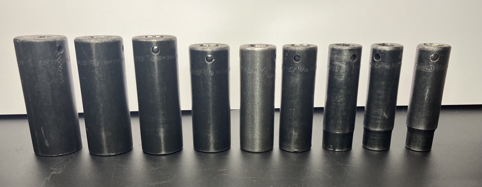 Vintage Snap On SIM 9 Pc Deep Impact Socket Set SAE 1/2” Drive 6Pt 1/2” To 1”